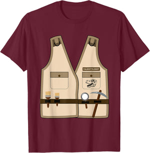 Adult Kids Halloween Paleontologist Dinosaur Hunter Costume T-Shirt - T-Shirt | Maroon