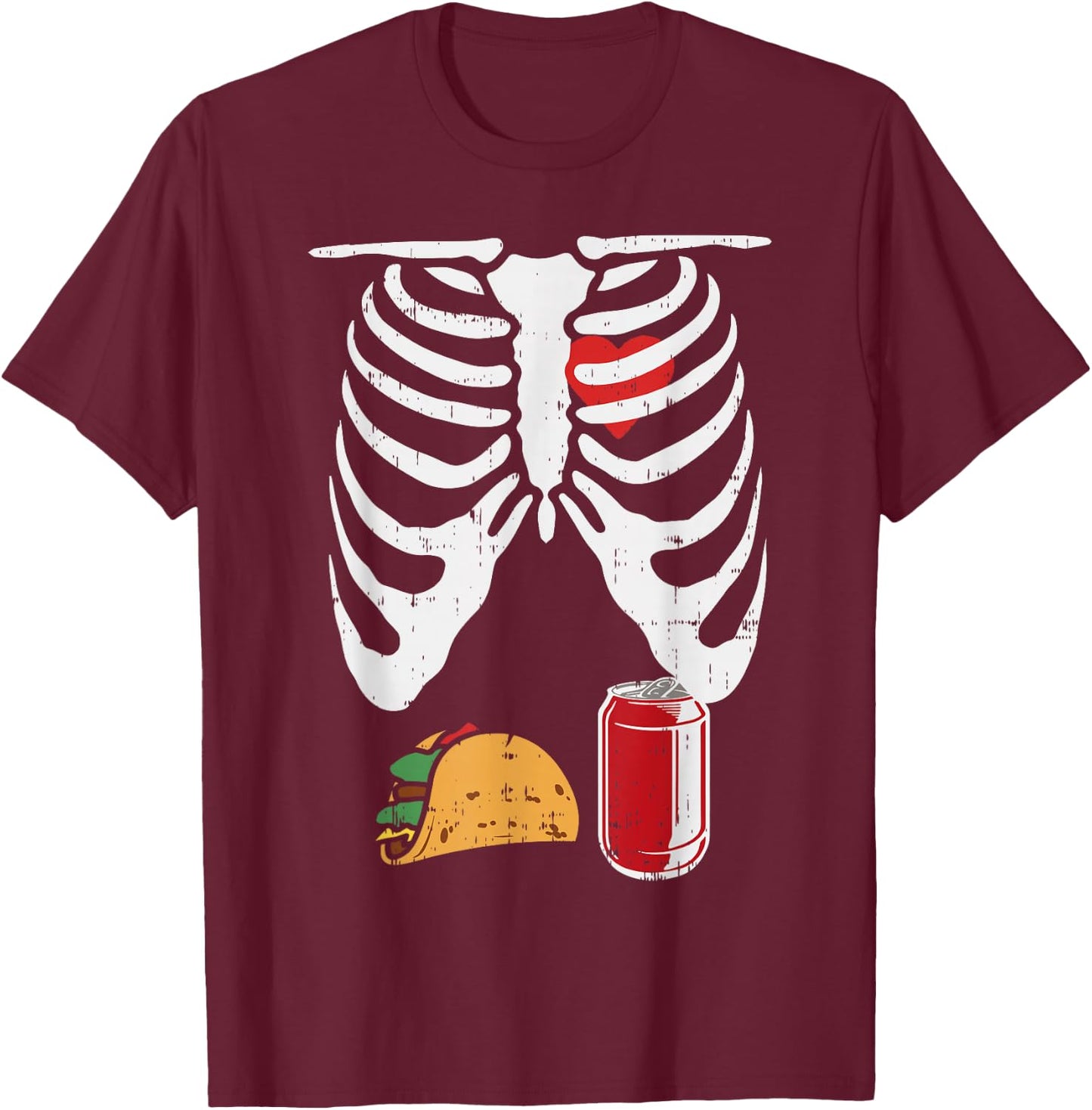 Skeleton Pregnancy Taco Beer Shirt Xray Halloween Soon Dad T-Shirt - T-Shirt | Maroon