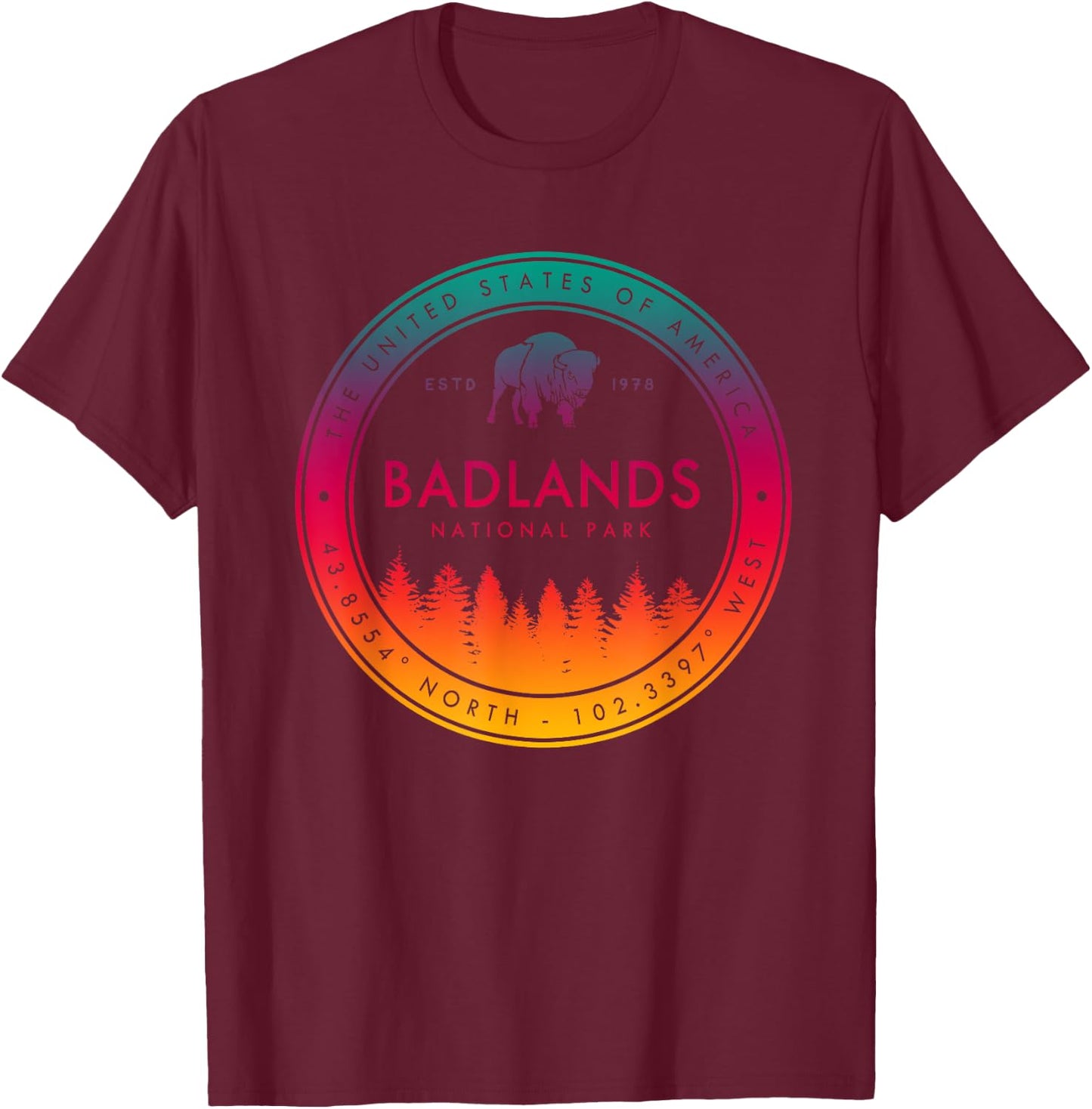Badlands National Park T Shirt South Dakota Souvenirs T-Shirt - T-Shirt | Maroon