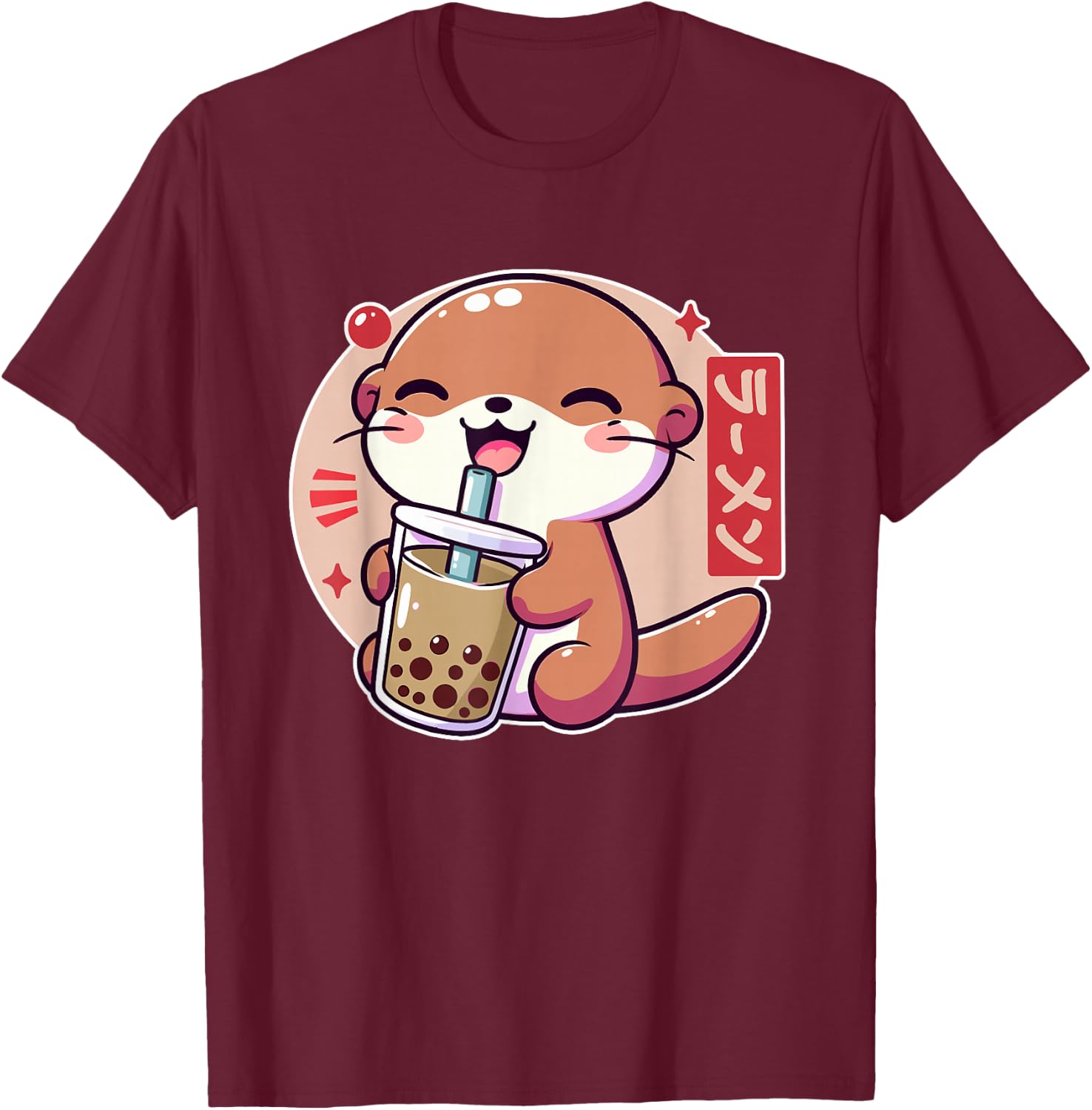 Cute Anime Otter Boba Kawaii Japanese Funny Tea Bubble Otter T-Shirt - T-Shirt | Maroon