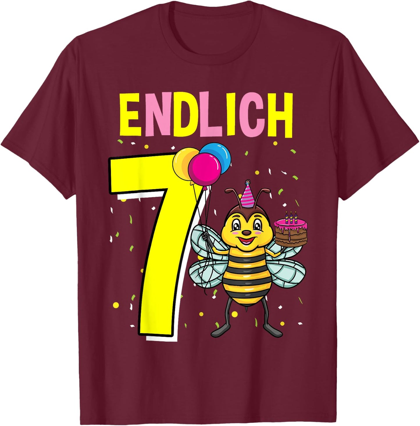 Geschenk 7 Jahre alt Kinder Bienen Geburtstag T-Shirt - T-Shirt | Maroon