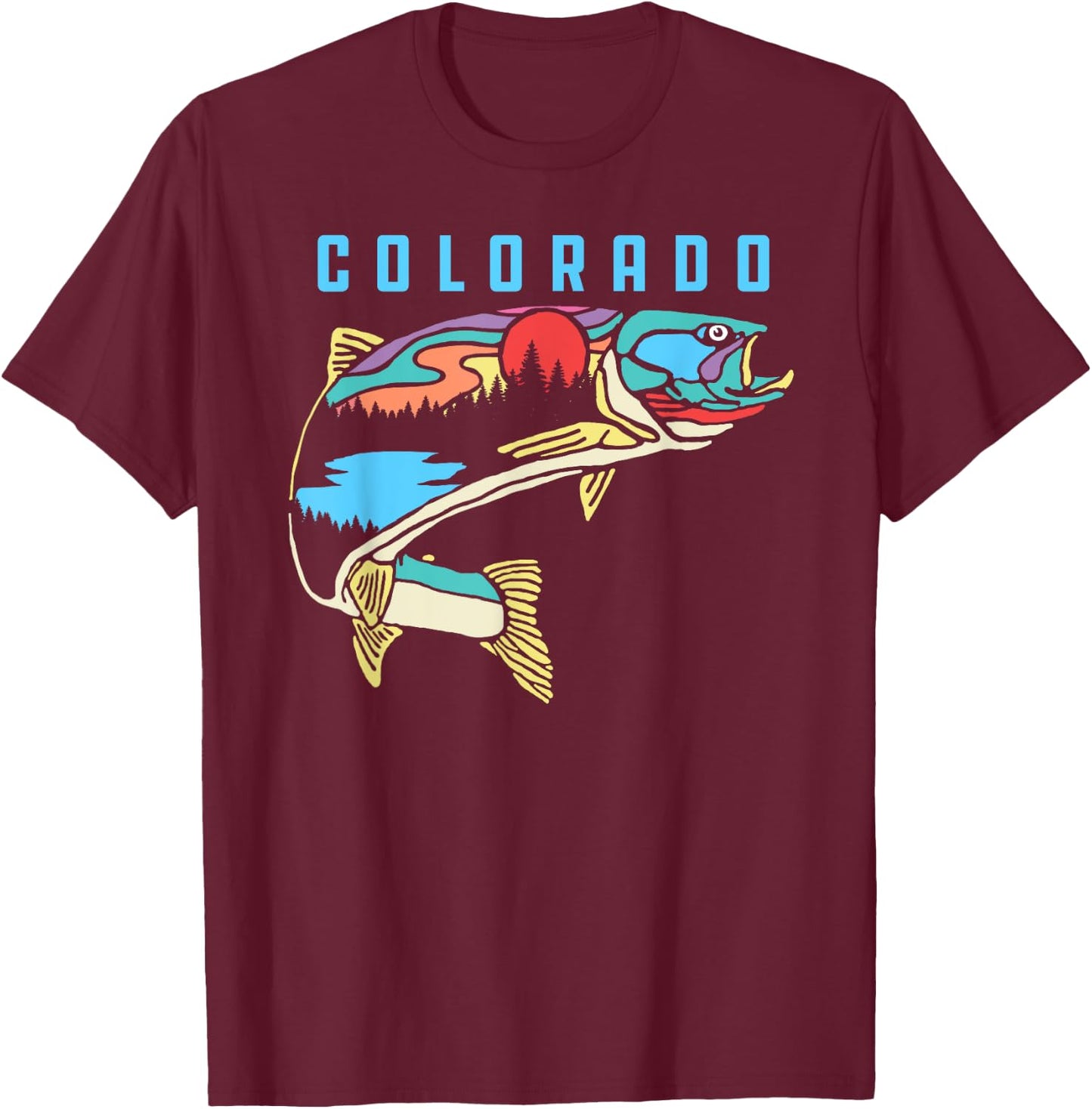 Colorado Trout Illustration Fishing Graphic Design T-Shirt - T-Shirt | Maroon