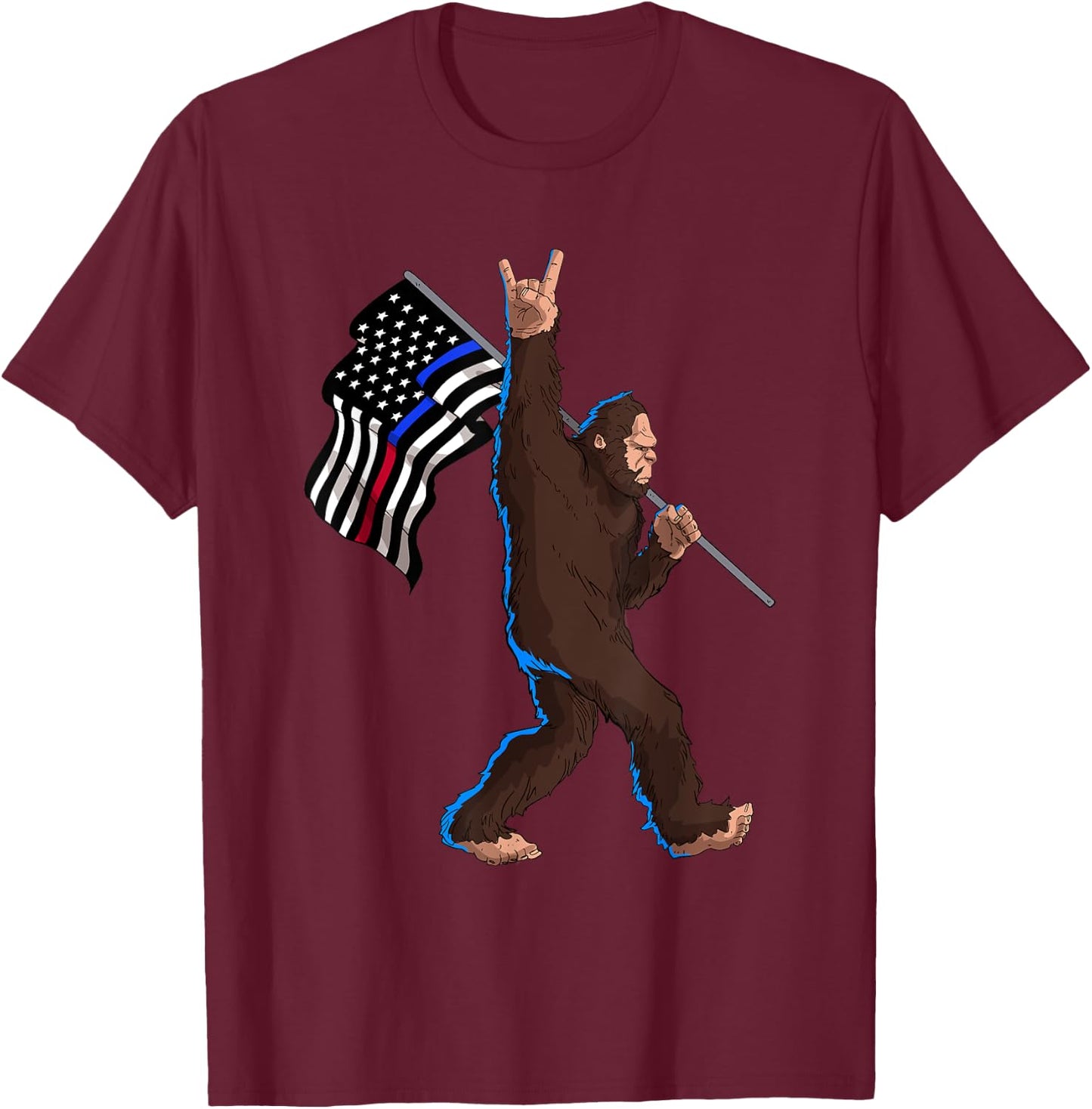 Police Fire First Responder Flag for Bigfoot Rock and Roll T-Shirt - T-Shirt | Maroon