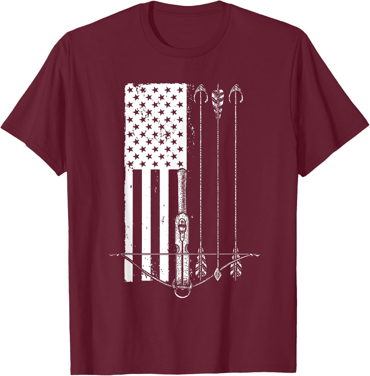 Cool Crossbow Women Arrow Bow Hunting American Flag T-Shirt - T-Shirt | Maroon