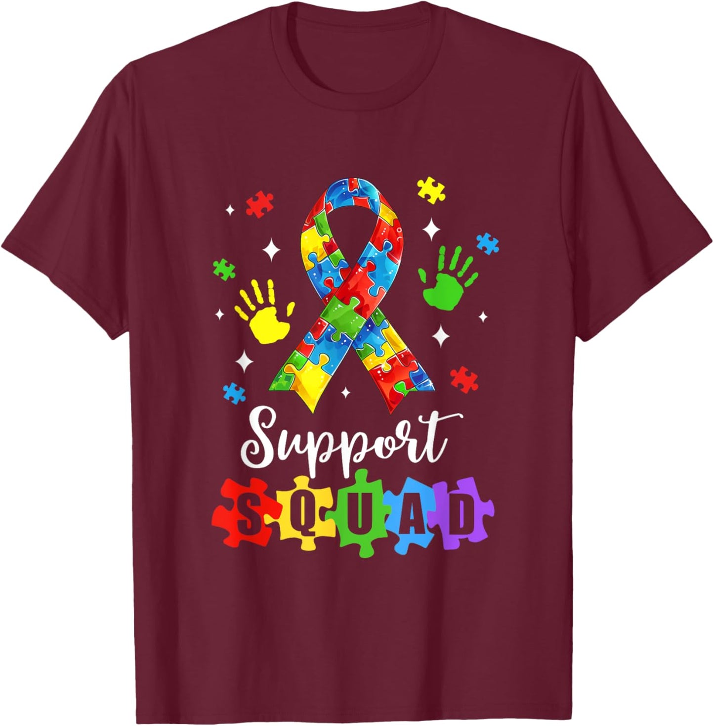 Autism Awareness Month Ribbon Support Squad Kids T-Shirt - T-Shirt | Maroon