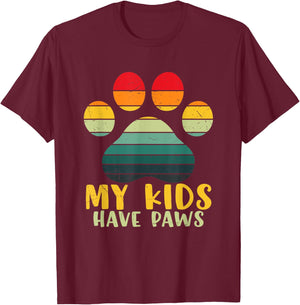 My Kids Have Paws Cute Retro Vintage Sunset Paw Print Design T-Shirt - T-Shirt | Maroon