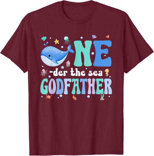 One-der The Sea Godfather of Birthday Kids Ocean Bday T-Shirt - T-Shirt | Maroon