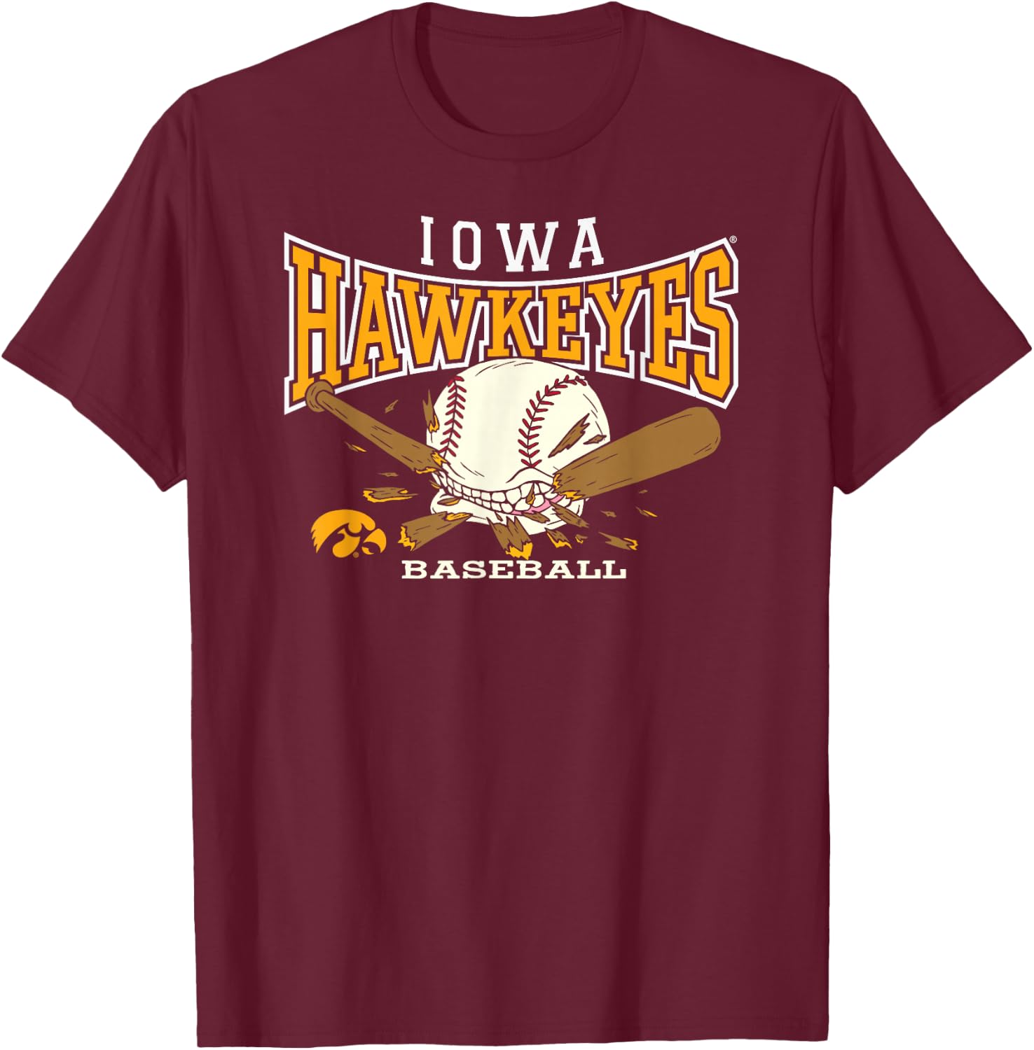 Iowa Hawkeyes Baseball Bite Black Officially Licensed T-Shirt - T-Shirt | Maroon