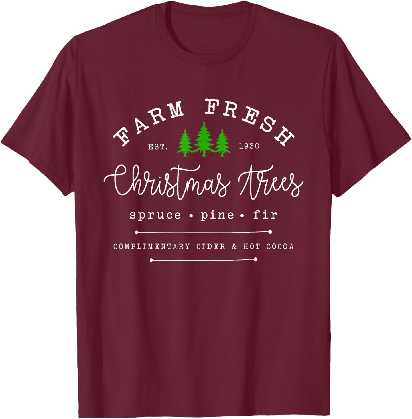 Farm Fresh Xmas Tree, Pine Retro Vintage Graphic Christmas T-Shirt - T-Shirt | Maroon