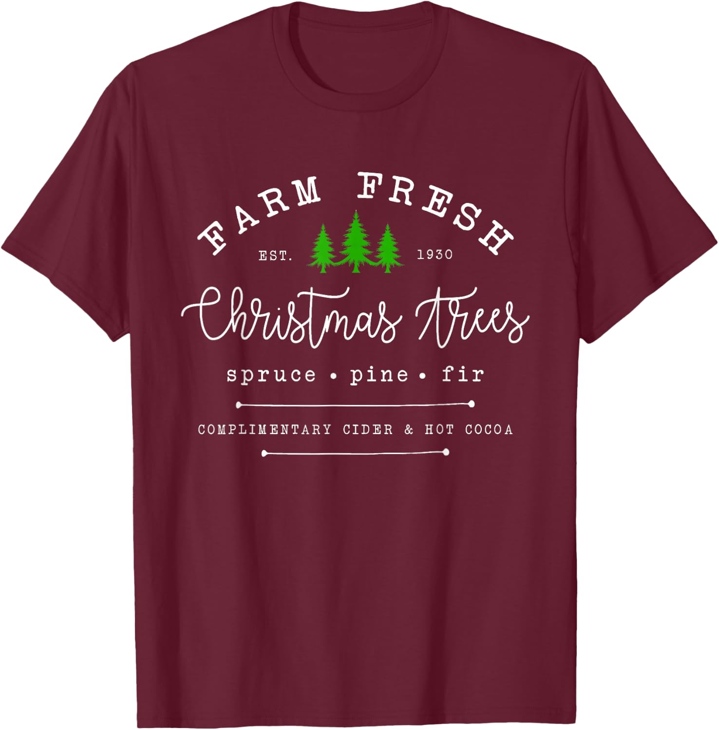 Farm Fresh Xmas Tree, Pine Retro Vintage Graphic Christmas T-Shirt - T-Shirt | Maroon
