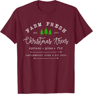 Farm Fresh Xmas Tree, Pine Retro Vintage Graphic Christmas T-Shirt - T-Shirt | Maroon