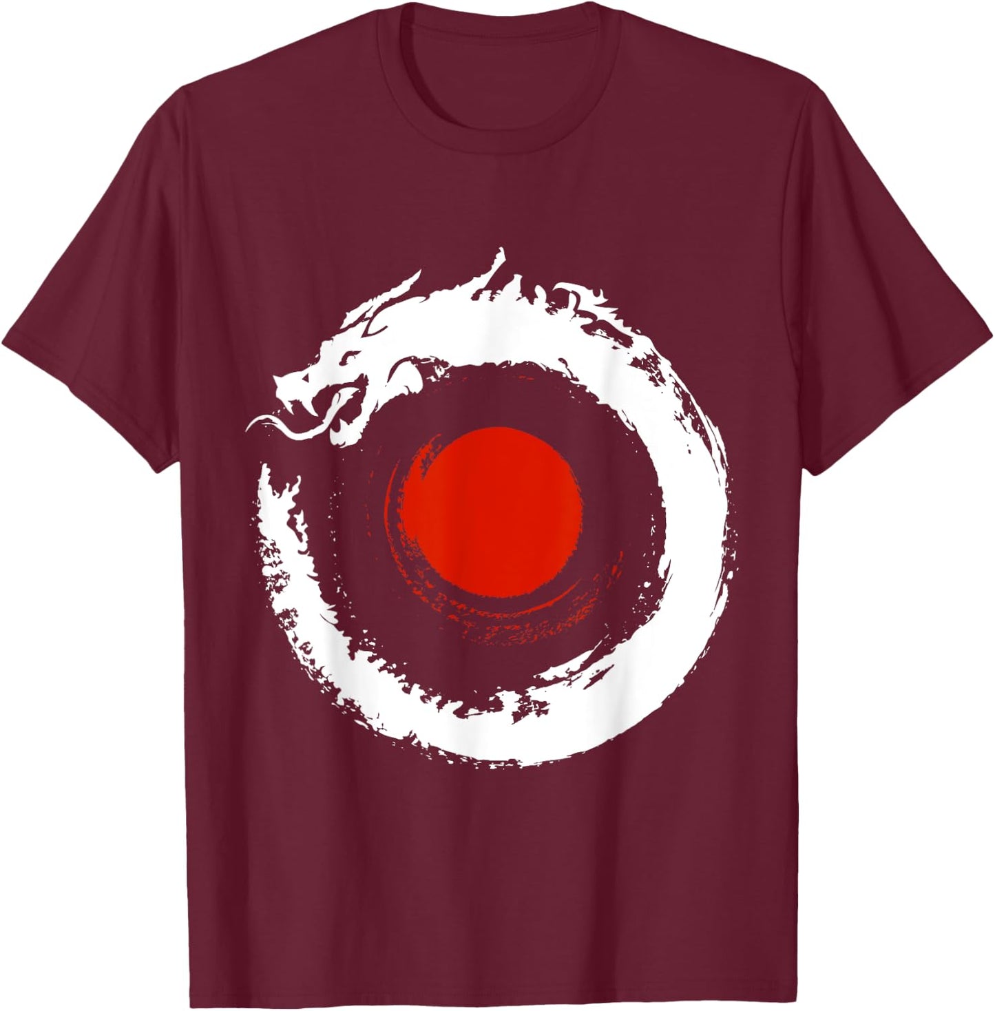 Dragon In Japanese Zen Buddhist Enso Circle T-Shirt - T-Shirt | Maroon