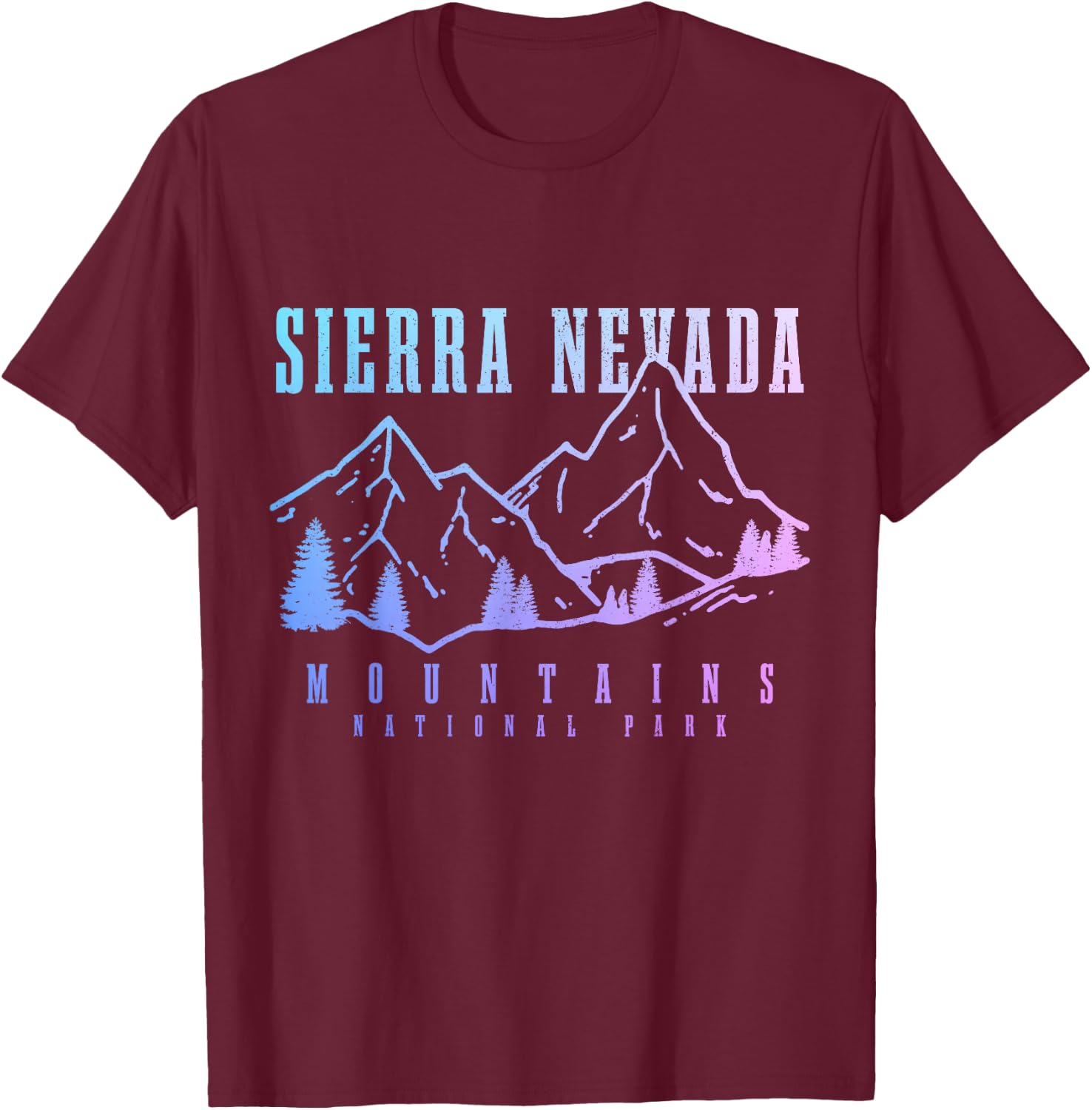 Sierra Nevada California Mountains Vintage Hiking Nature T-Shirt - T-Shirt | Maroon