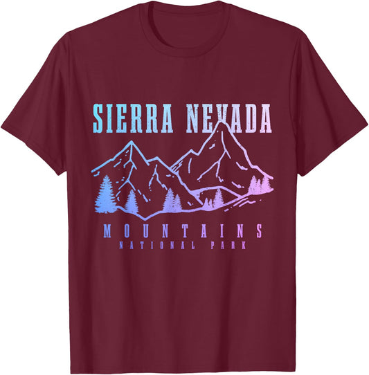 Sierra Nevada California Mountains Vintage Hiking Nature T-Shirt - T-Shirt | Maroon