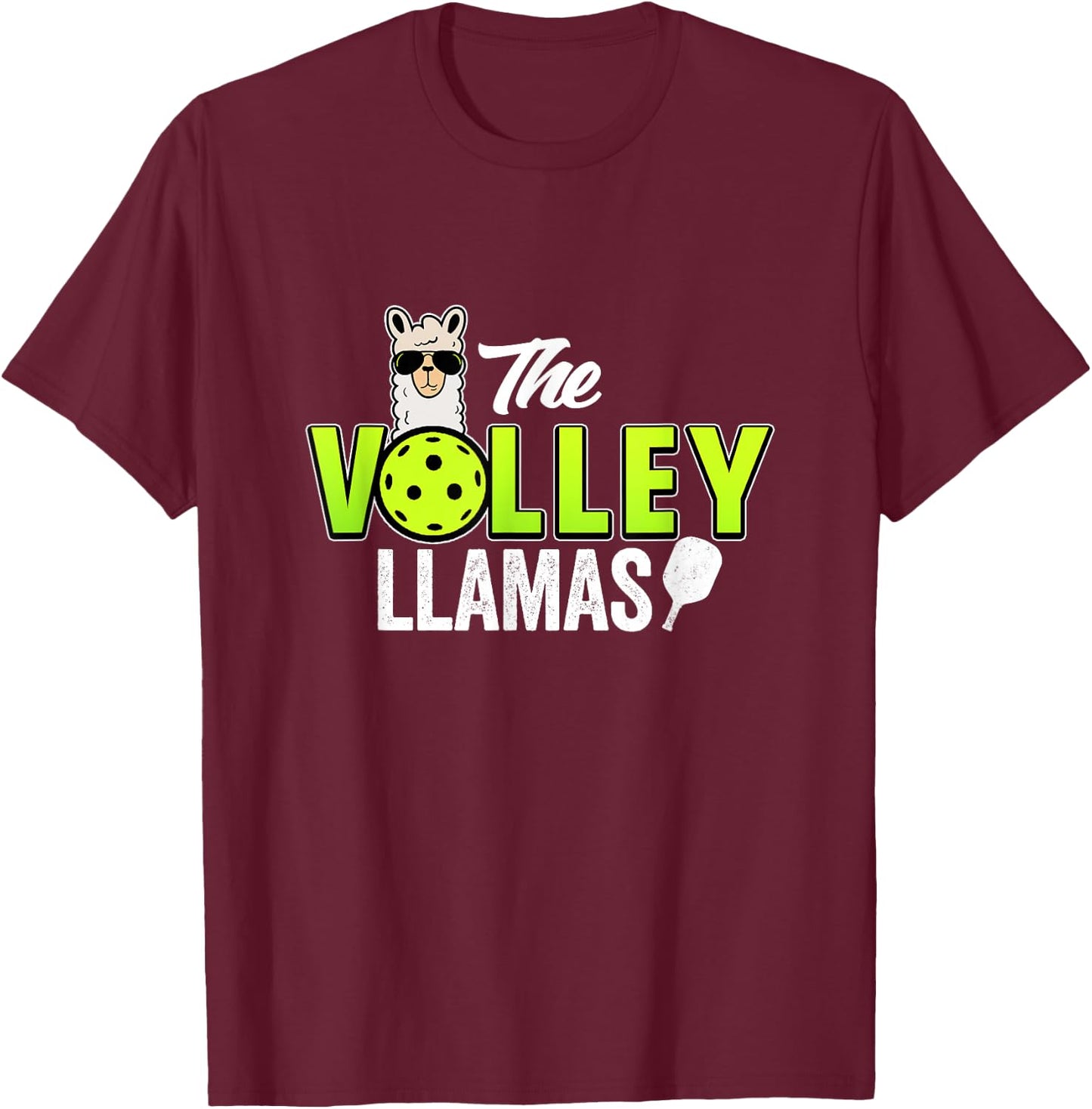 The Volley LLamas comic style llama pickle ball team T-Shirt - T-Shirt | Maroon