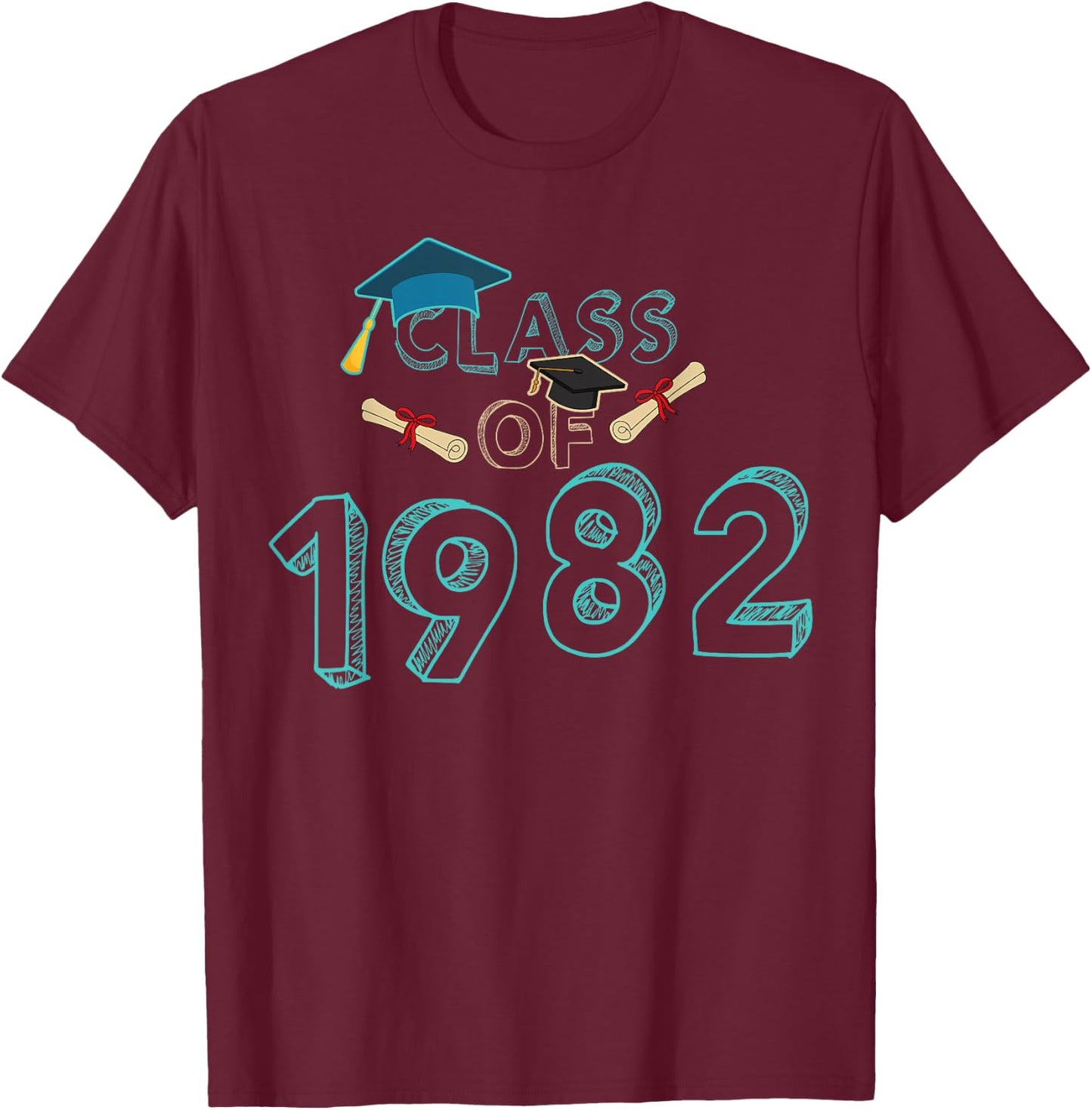 Class Of 1982 Graduation School Reunion Student Teacher T-Shirt - T-Shirt | Maroon