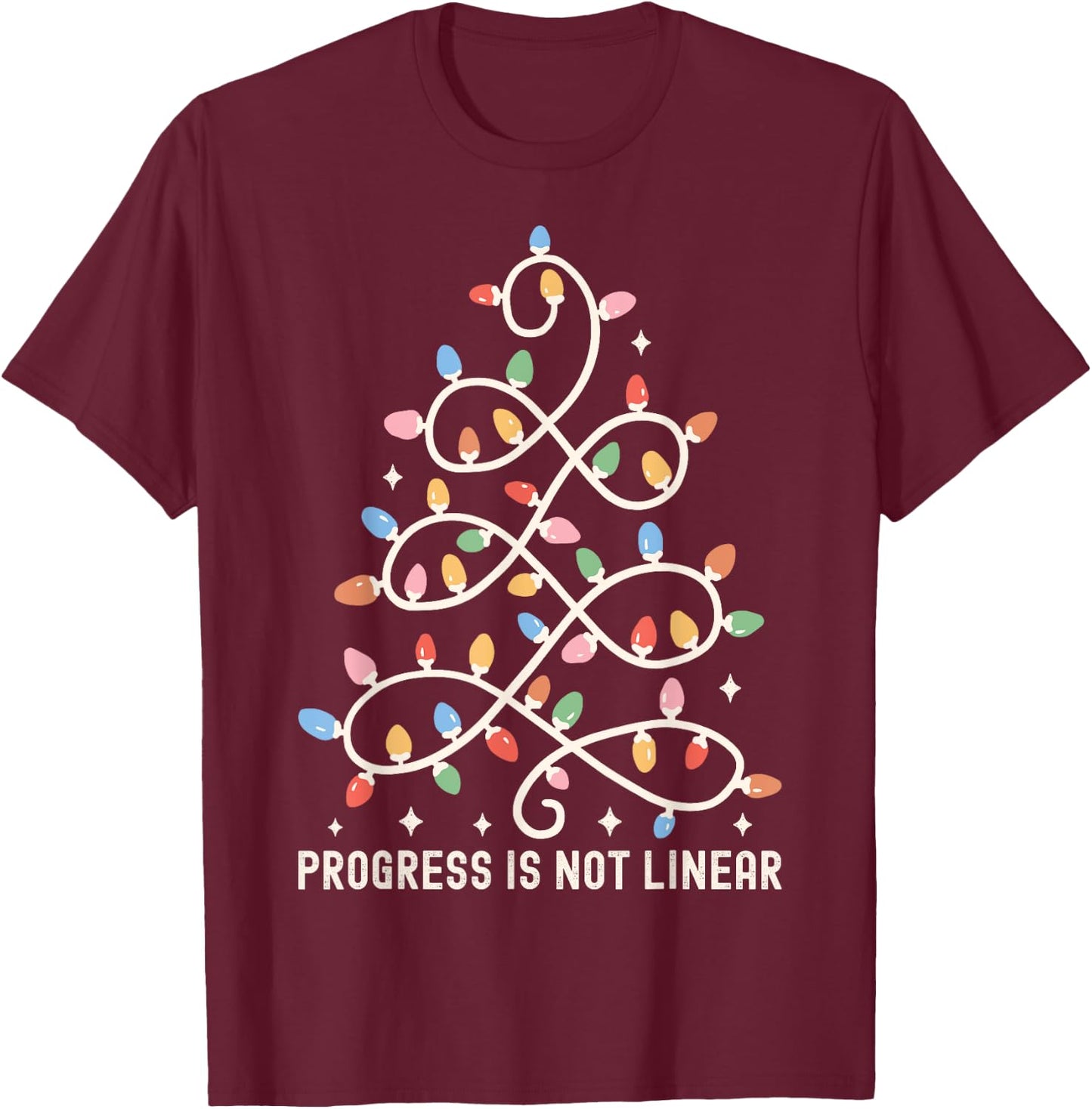 Progress Is Not Linear | Special Ed Teacher Christmas Lights T-Shirt - T-Shirt | Maroon