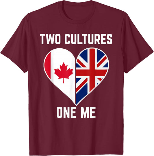 Half Canadian Half British Heart Canada Union Jack Flag UK T-Shirt - T-Shirt | Maroon
