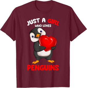 Just a Girl who loves Penguins Kids Girls Penguin T-Shirt - T-Shirt | Maroon
