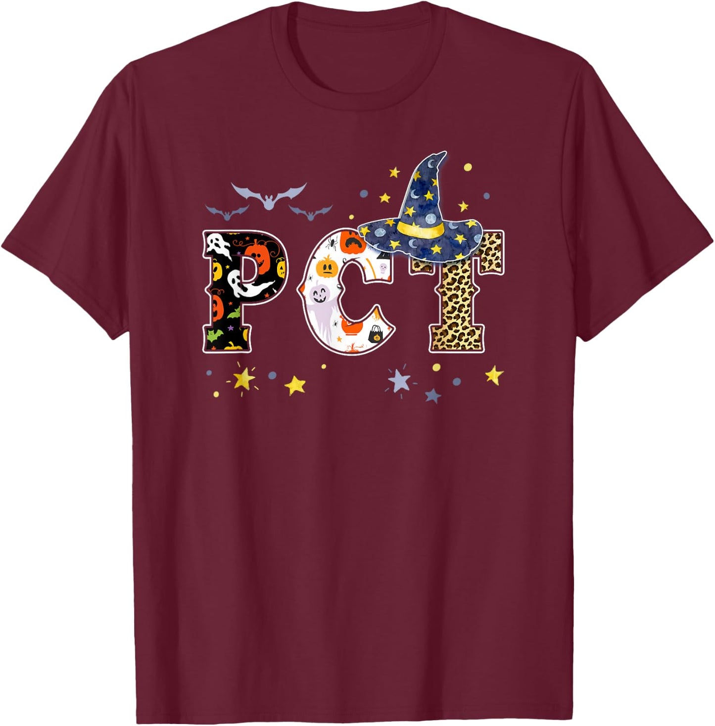 PCT Witch Halloween Crew Patient Care Technician Matching T-Shirt - T-Shirt | Maroon