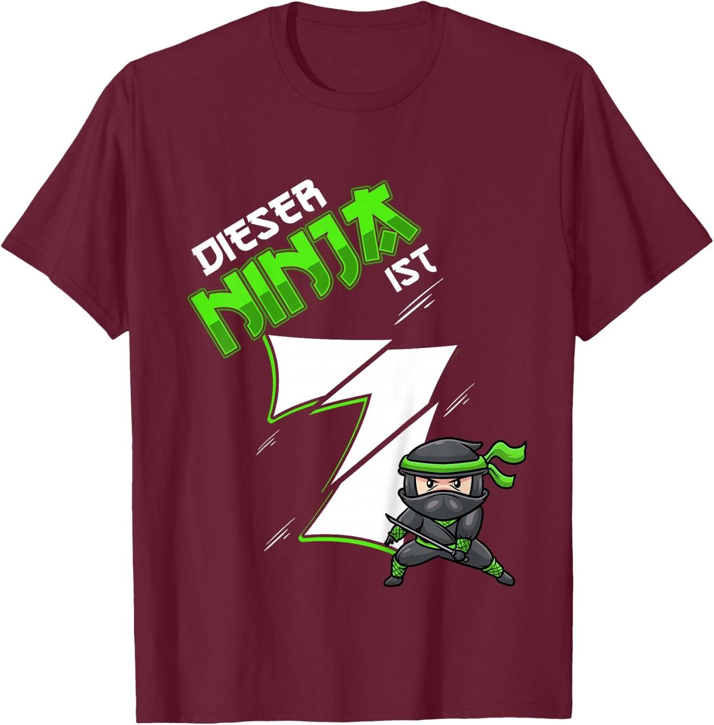 Children's Seventh Birthday Boy 7 Years Old 7 Year Old Ninja , black T-Shirt - T-Shirt | Maroon