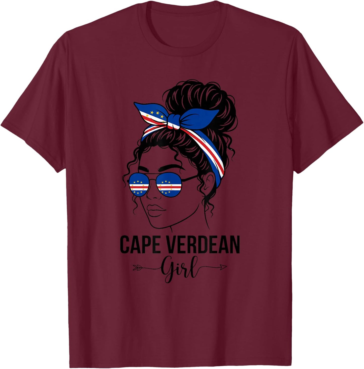 Cape Verdean Girl African Pride Flag Love Cape Verde T-Shirt - T-Shirt | Maroon