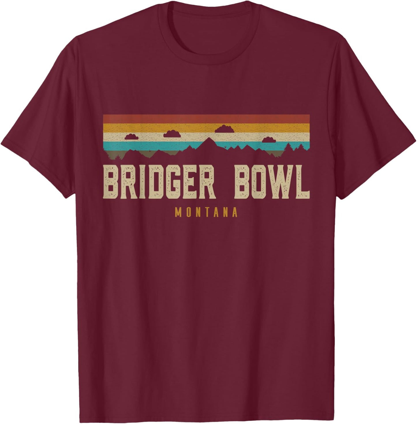 Bridger Bowl Vintage Mountains Hiking Camping Montana Retro T-Shirt - T-Shirt | Maroon