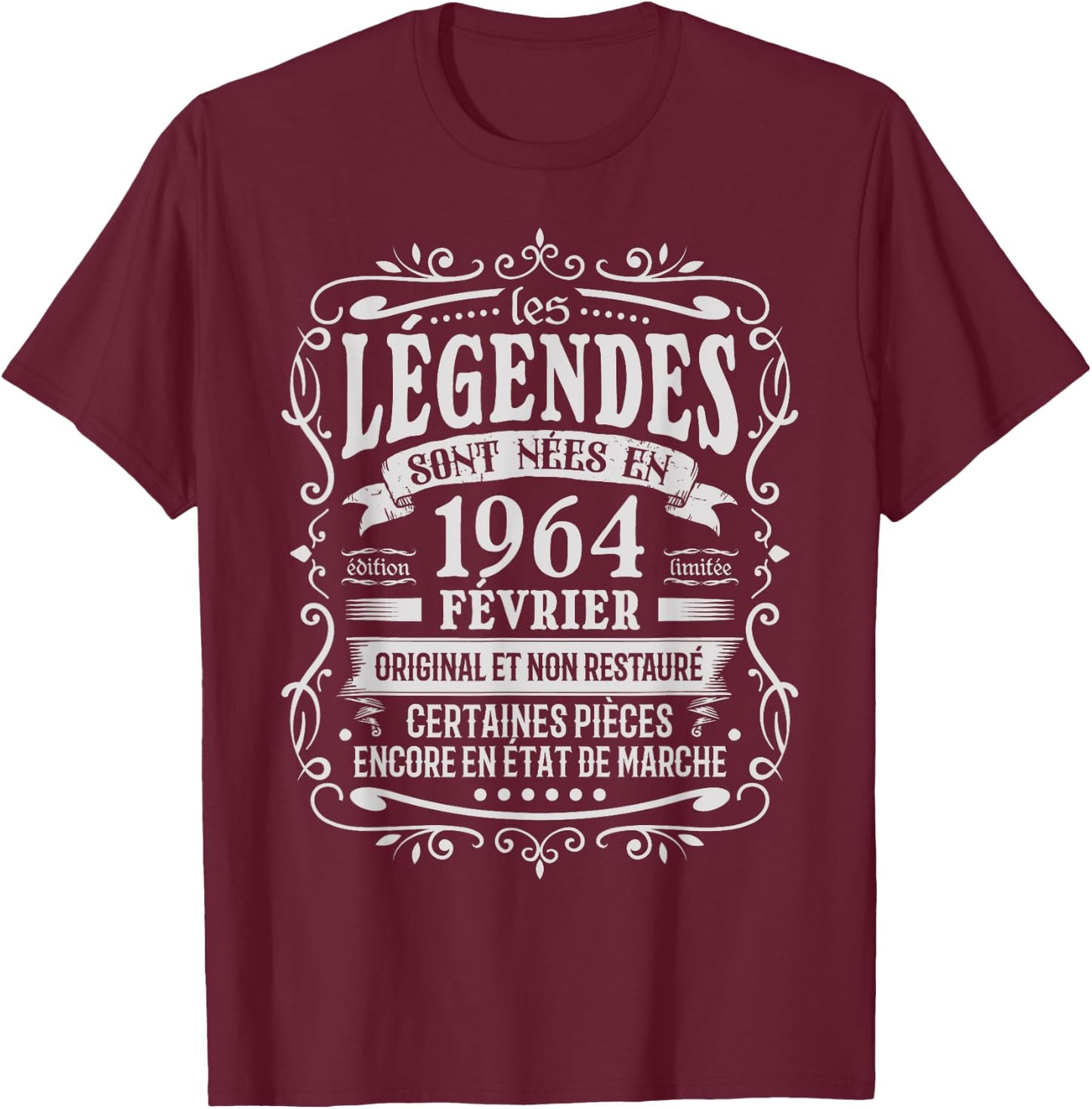Février 1964 Anniversaire 61 ans Homme Né En Février 1964 T-Shirt - T-Shirt | Maroon