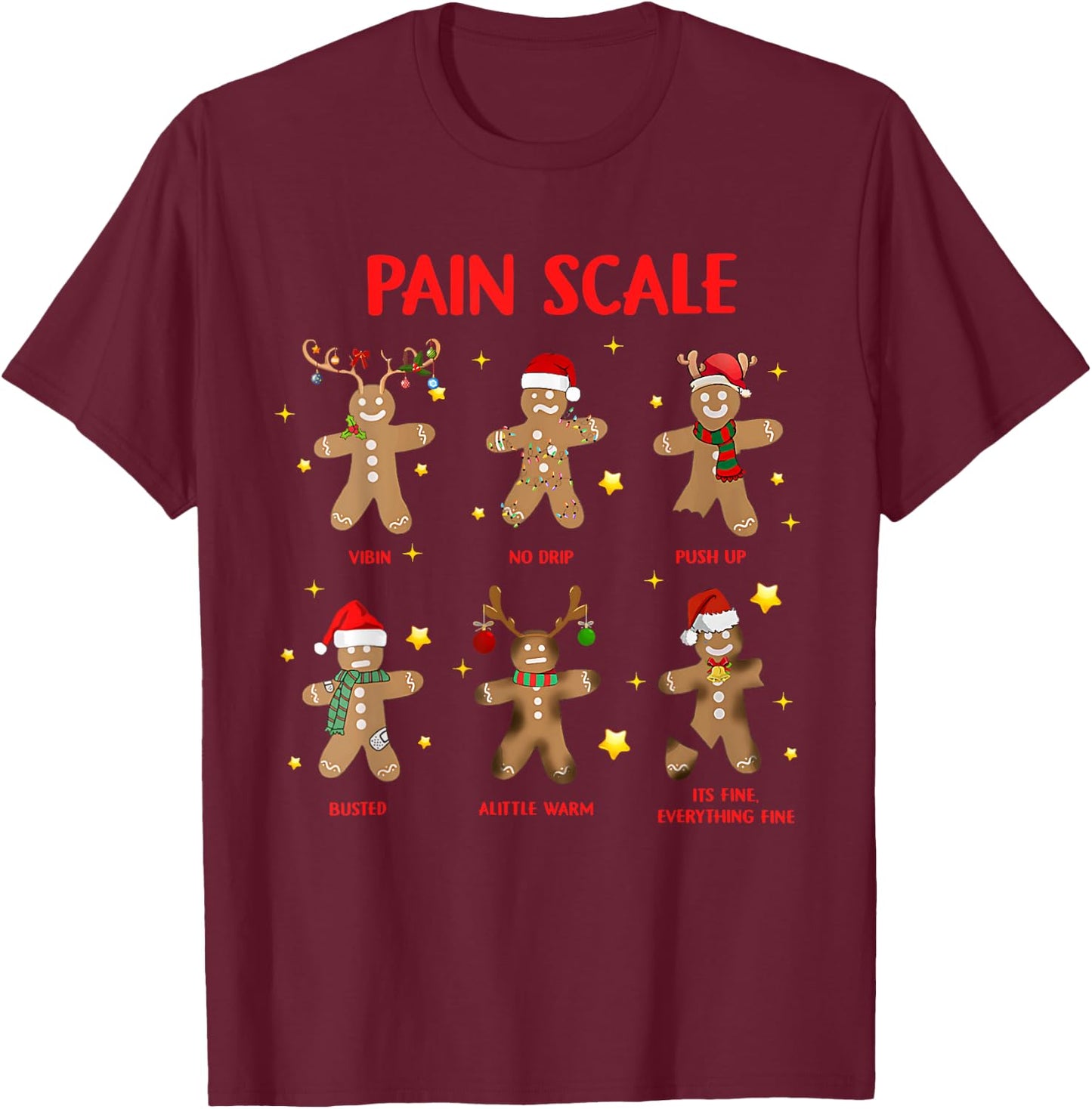 Retro Funny Pain Scale Gingerbread Nurse Christmas Nursing T-Shirt - T-Shirt | Maroon
