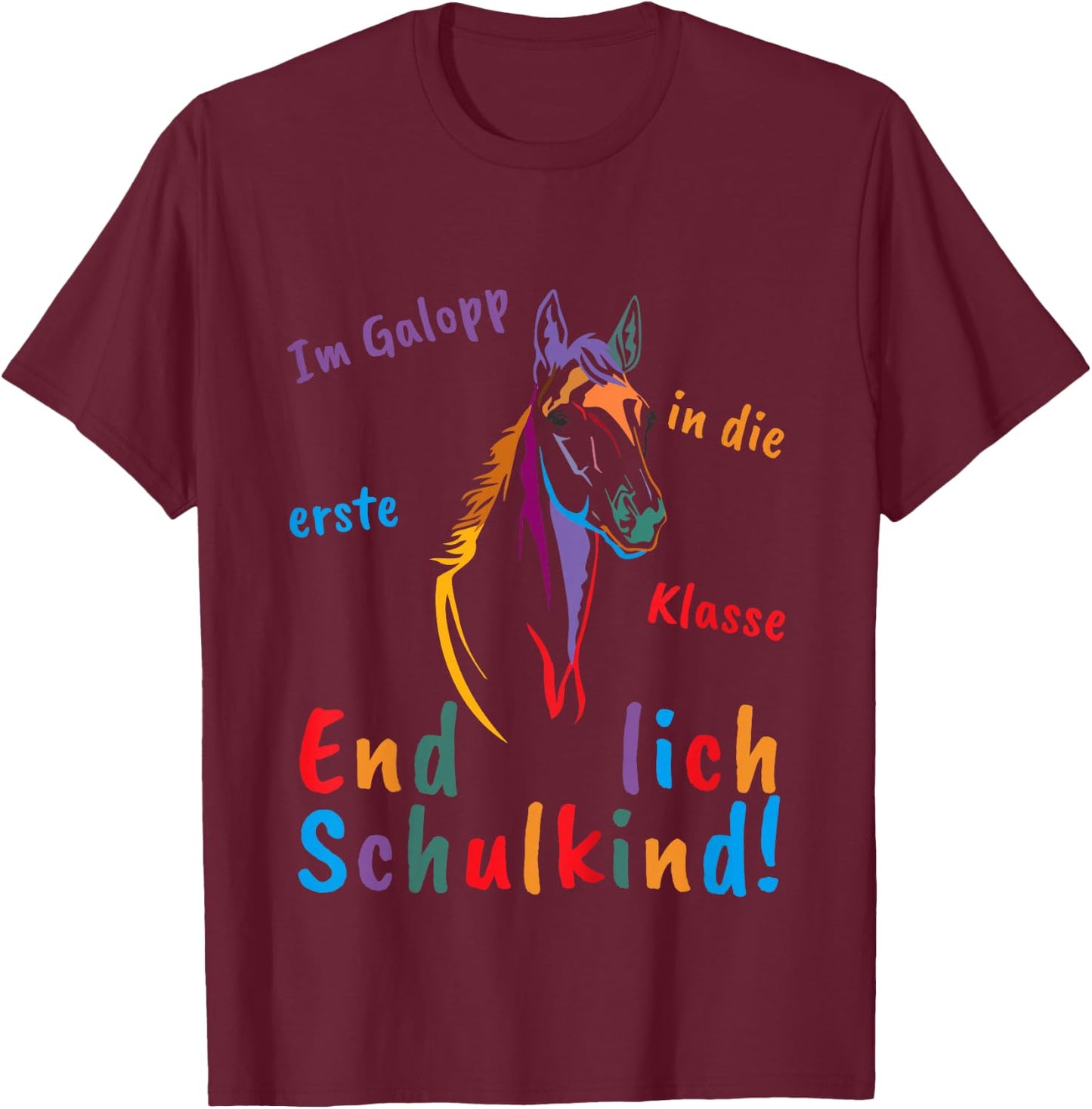 Kinder Schultüte Pferd Einschulung Mädchen Outfit Schulkind 2024 T-Shirt - T-Shirt | Maroon