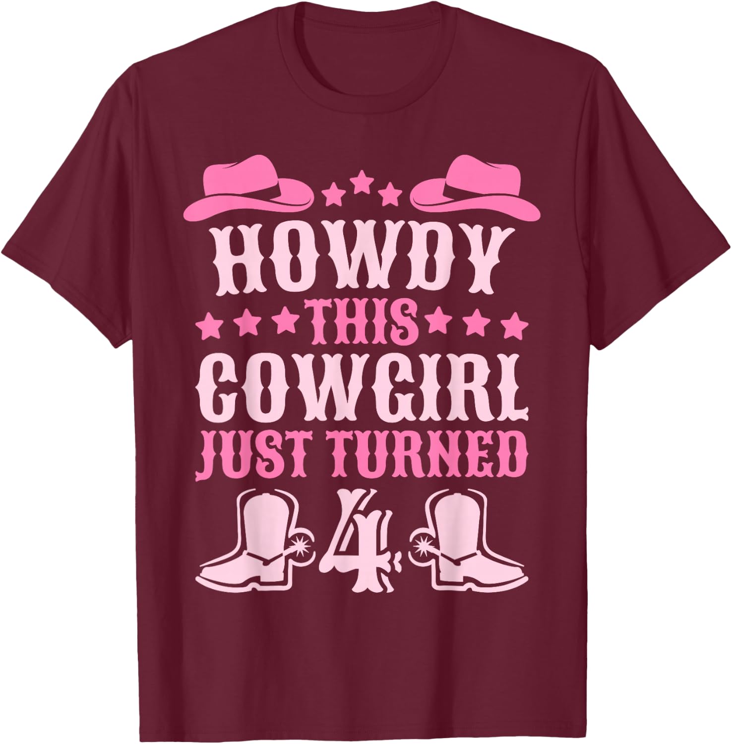 4yr Birthday Cowgirl Western 4 Year Old Girl 4th Birthday T-Shirt - T-Shirt | Maroon