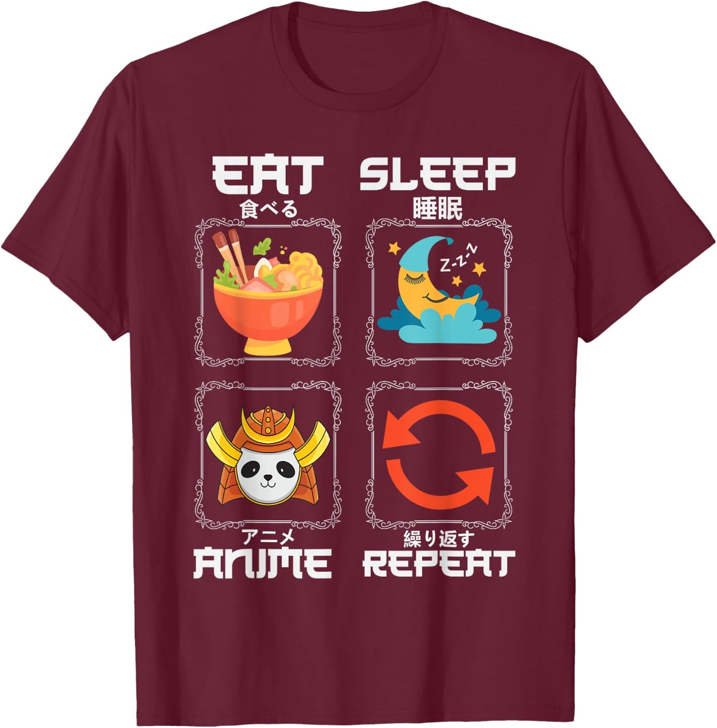 Eat Sleep Anime Repeat Graphic For Anime Fans T-Shirt - T-Shirt | Maroon