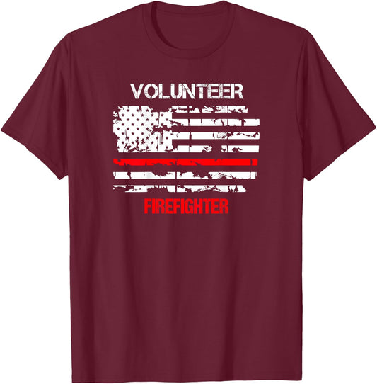 Volunteer Firefighter Thin Red Line T-Shirt - T-Shirt | Maroon