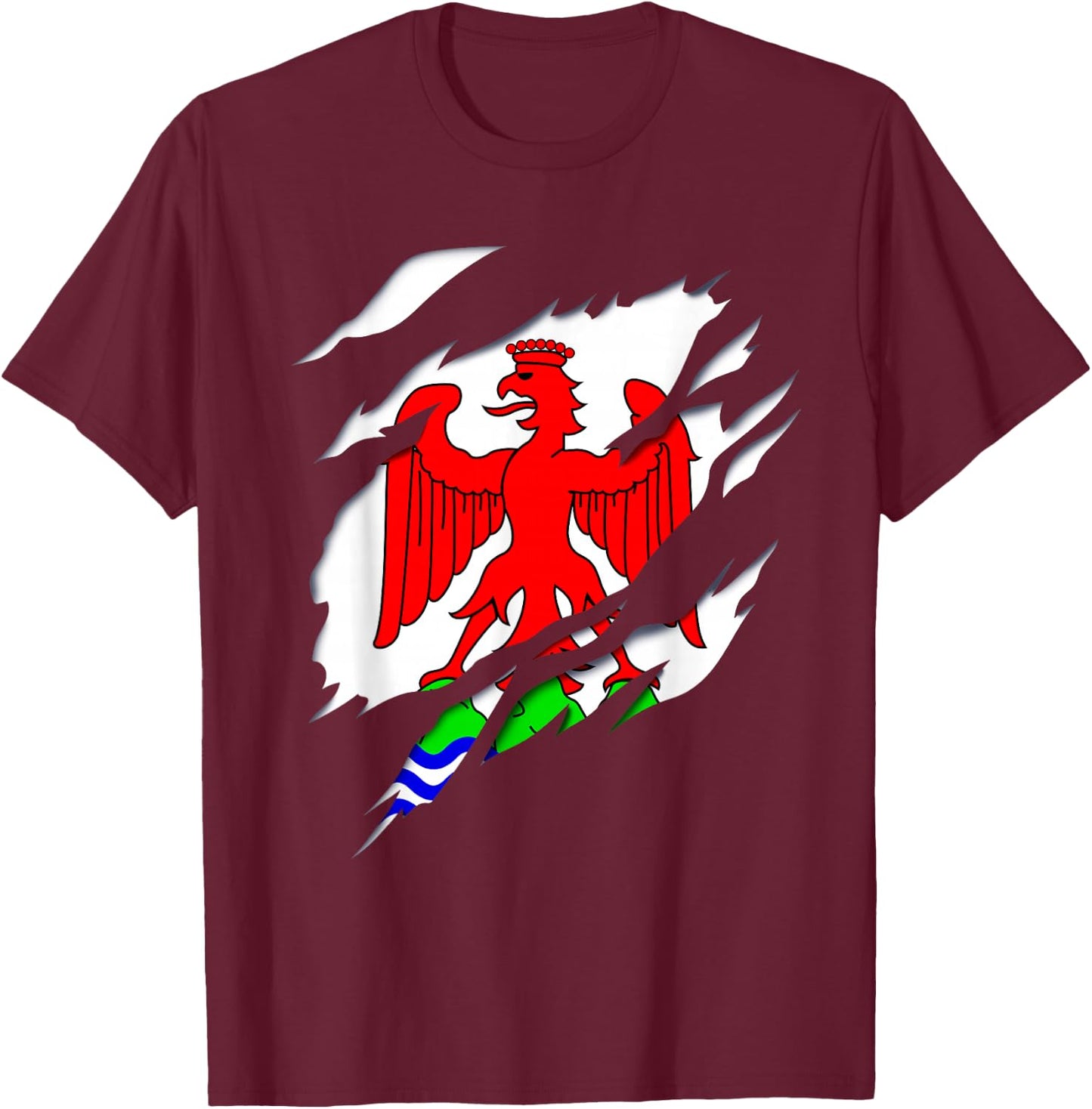 Nice Nice Flag Crest Ripped 3D Effect France , Black, S T-Shirt - T-Shirt | Maroon