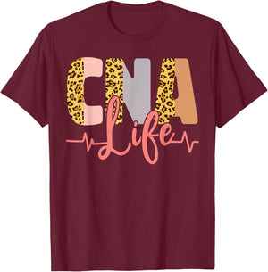 CNA Nurse Certified Nursing Assistant Leopard Cheetah Cna T-Shirt - T-Shirt | Maroon