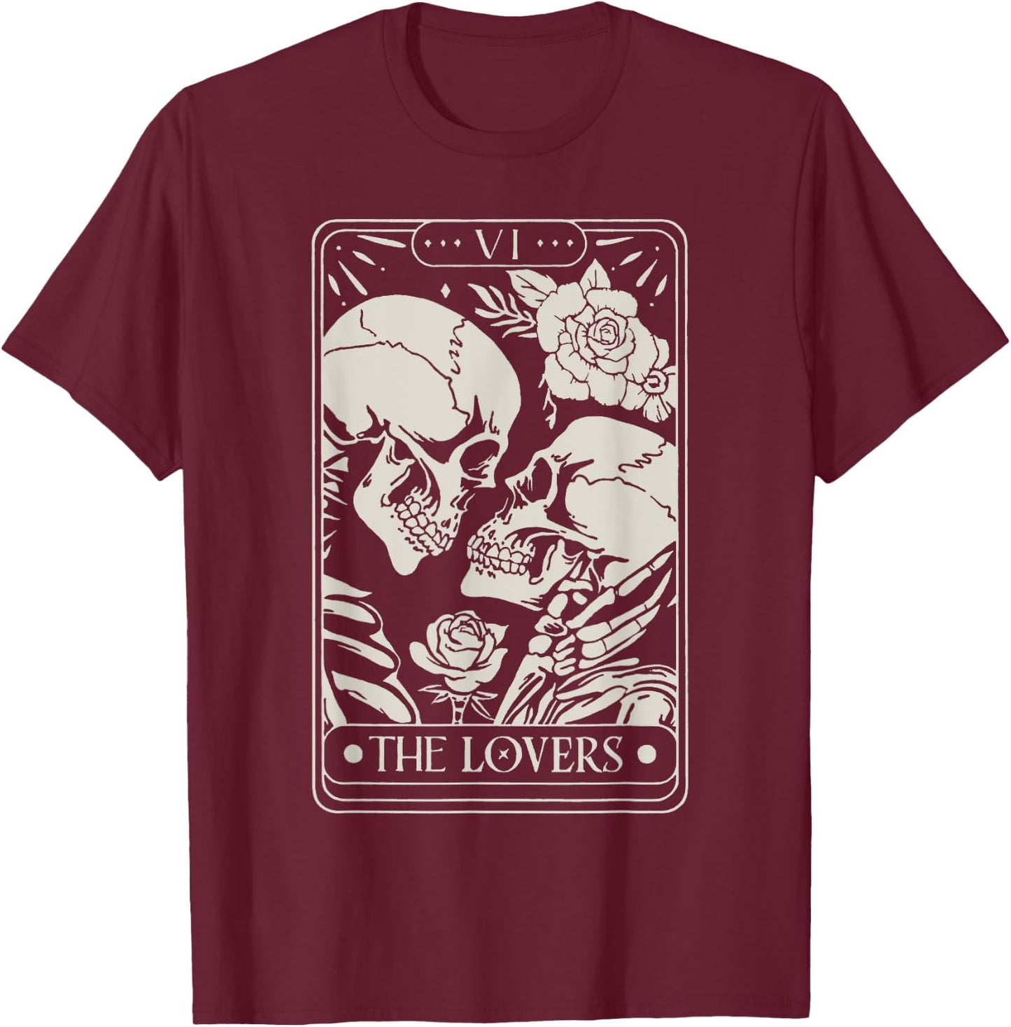 The Lovers Tarot Card Skeletons Kissing In Love T-Shirt - T-Shirt | Maroon