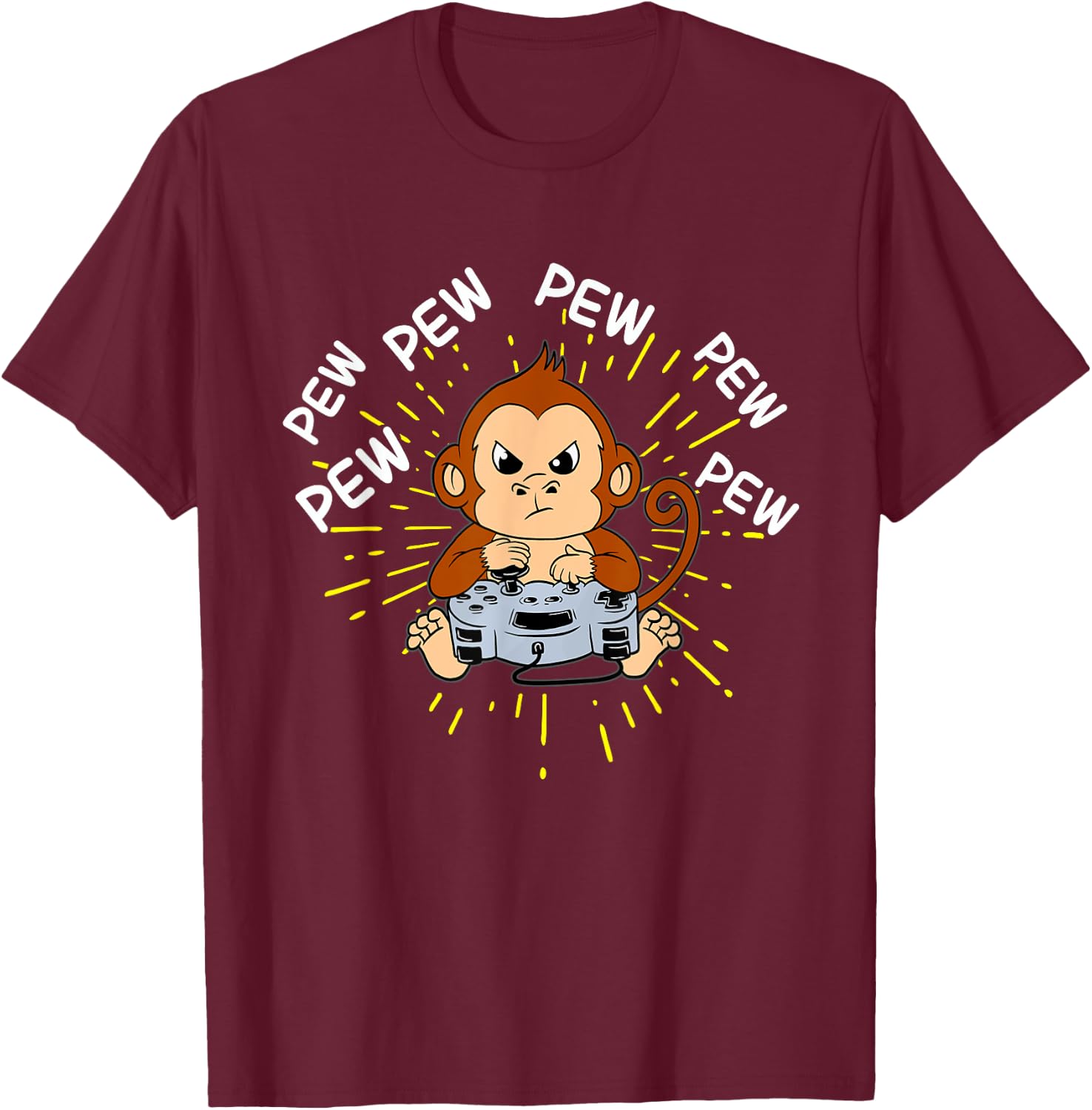 Pew Monkey Gaming Shirt | Men's Monkey T-Shirt - T-Shirt | Maroon