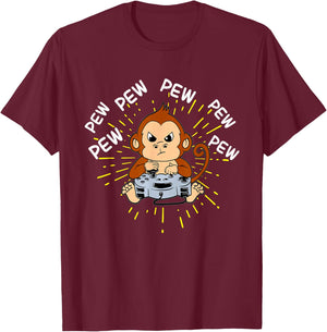 Pew Monkey Gaming Shirt | Men's Monkey T-Shirt - T-Shirt | Maroon