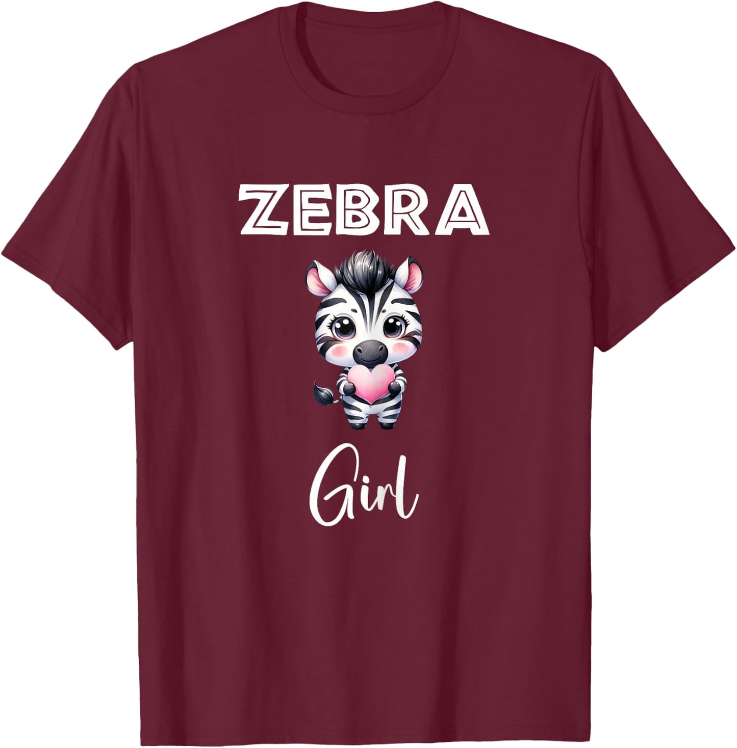 Zebra Shirt Zebra Girl Cute Baby Zebra Holding Heart Zebras T-Shirt - T-Shirt | Maroon