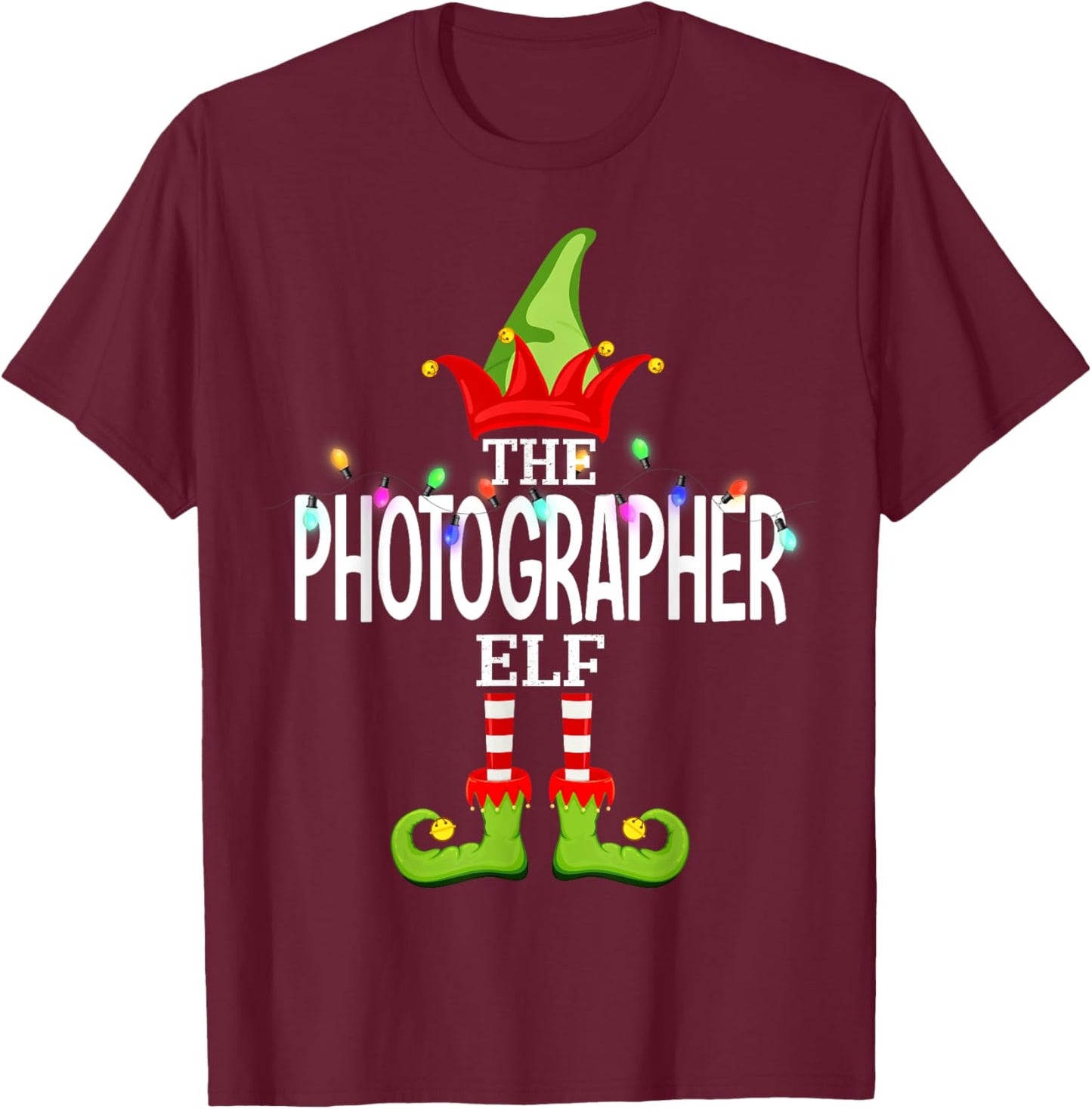 The Photographer Elf Christmas Matching Pajamas T-Shirt - T-Shirt | Maroon