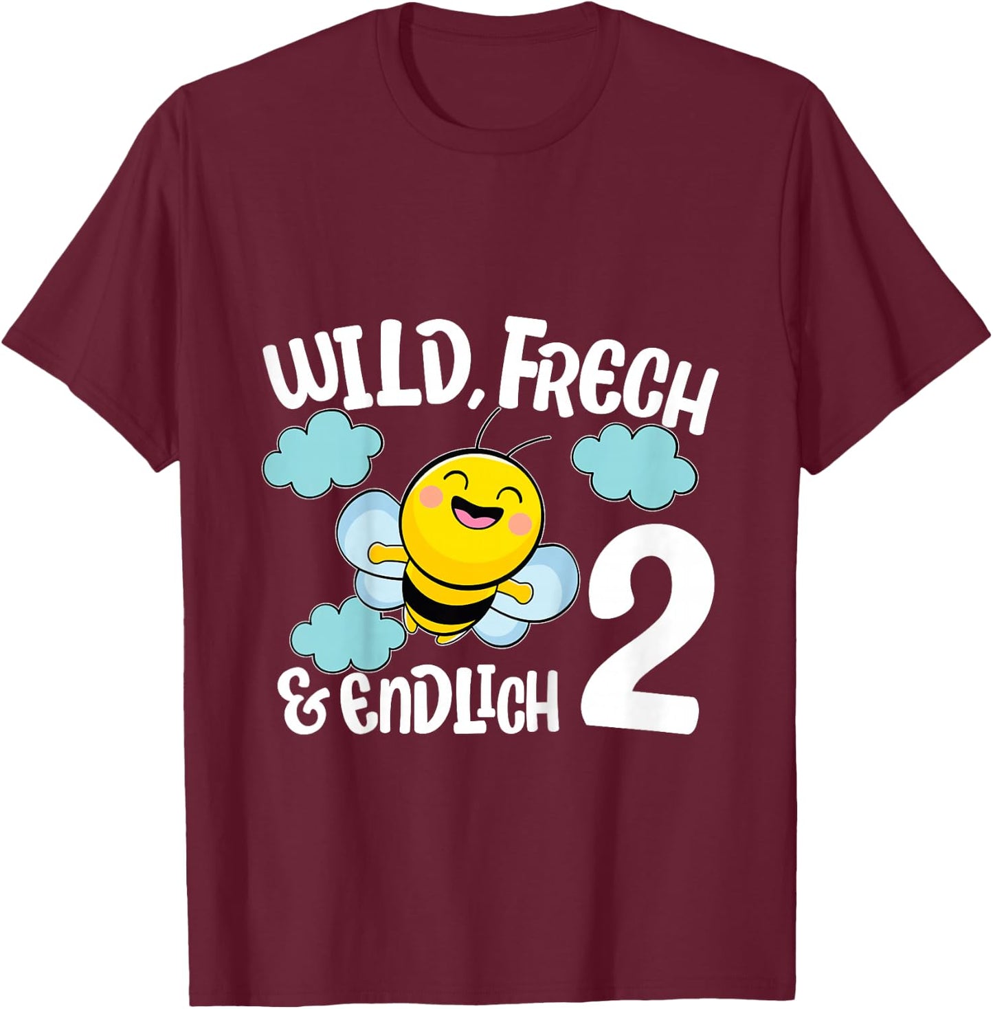 Children's Cute Bee Birthday Shirt Cheeky & Finally 2 Years Girls , black, 80 T-Shirt - T-Shirt | Maroon