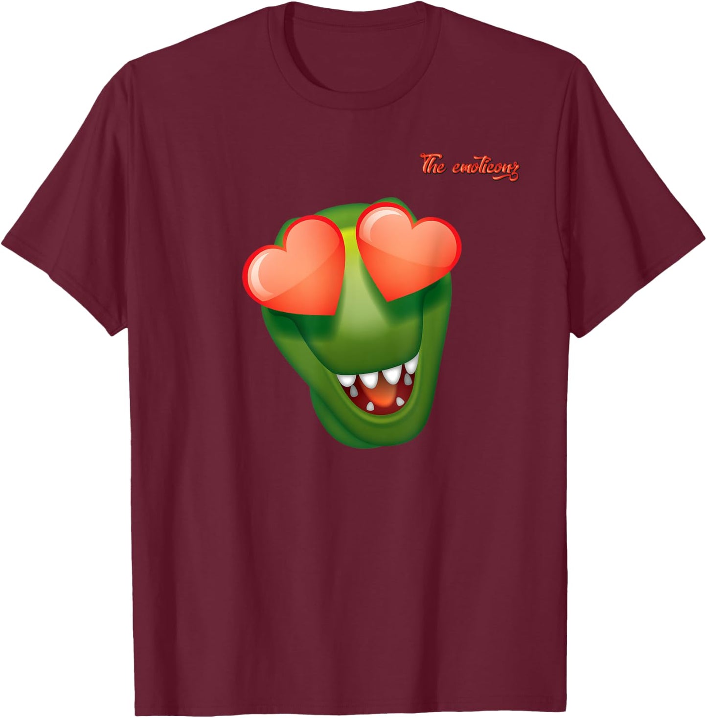 Emoji Happy Love Eyes Dinosaur Face T-Shirt - T-Shirt | Maroon