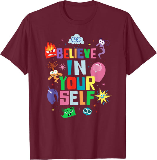 Disney and Pixar’s Inside Out 2 Emotions Believe in Yourself T-Shirt - T-Shirt | Maroon