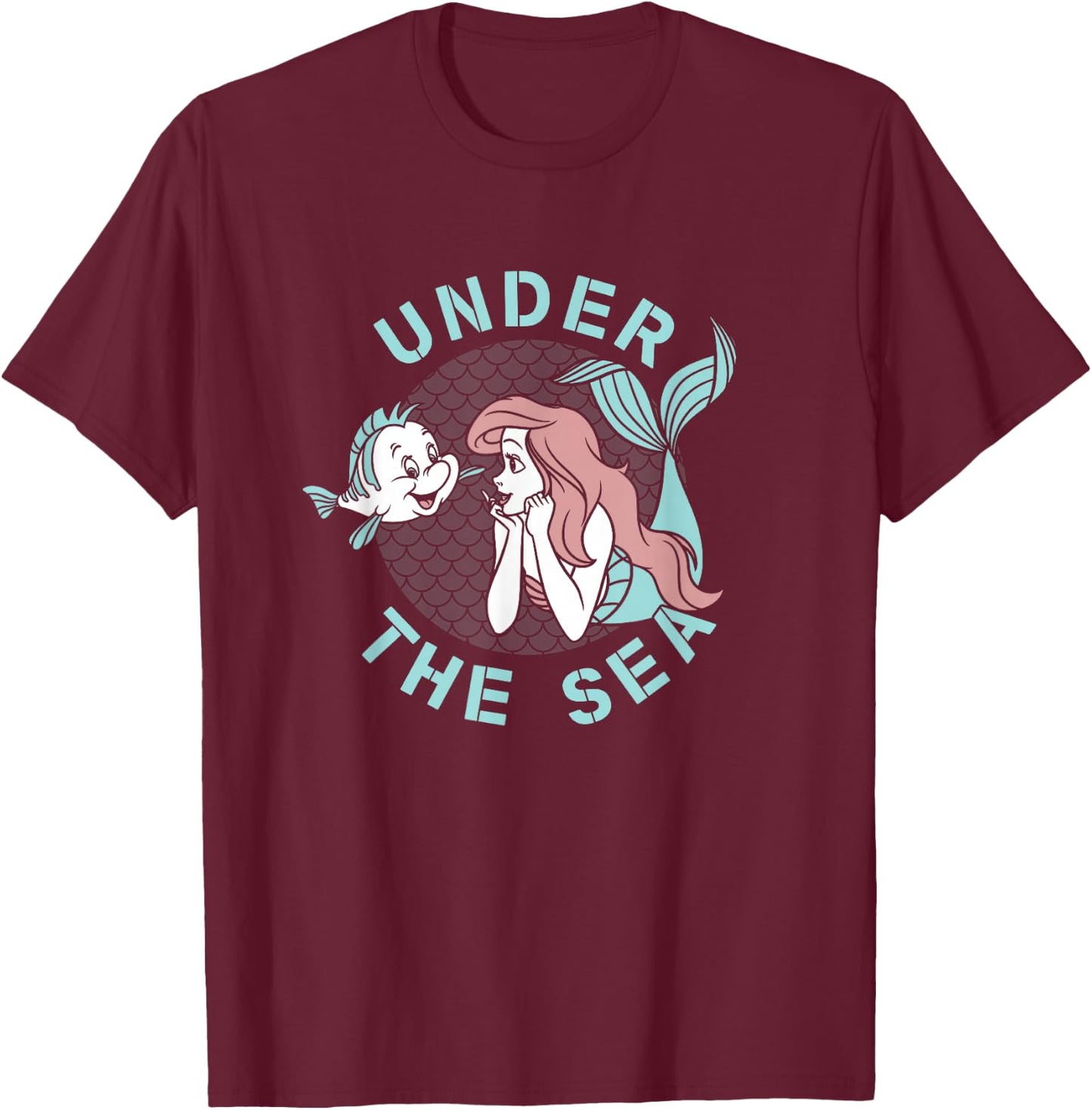 Disney The Little Mermaid & Flounder Friends Under The Sea T-Shirt - T-Shirt | Maroon