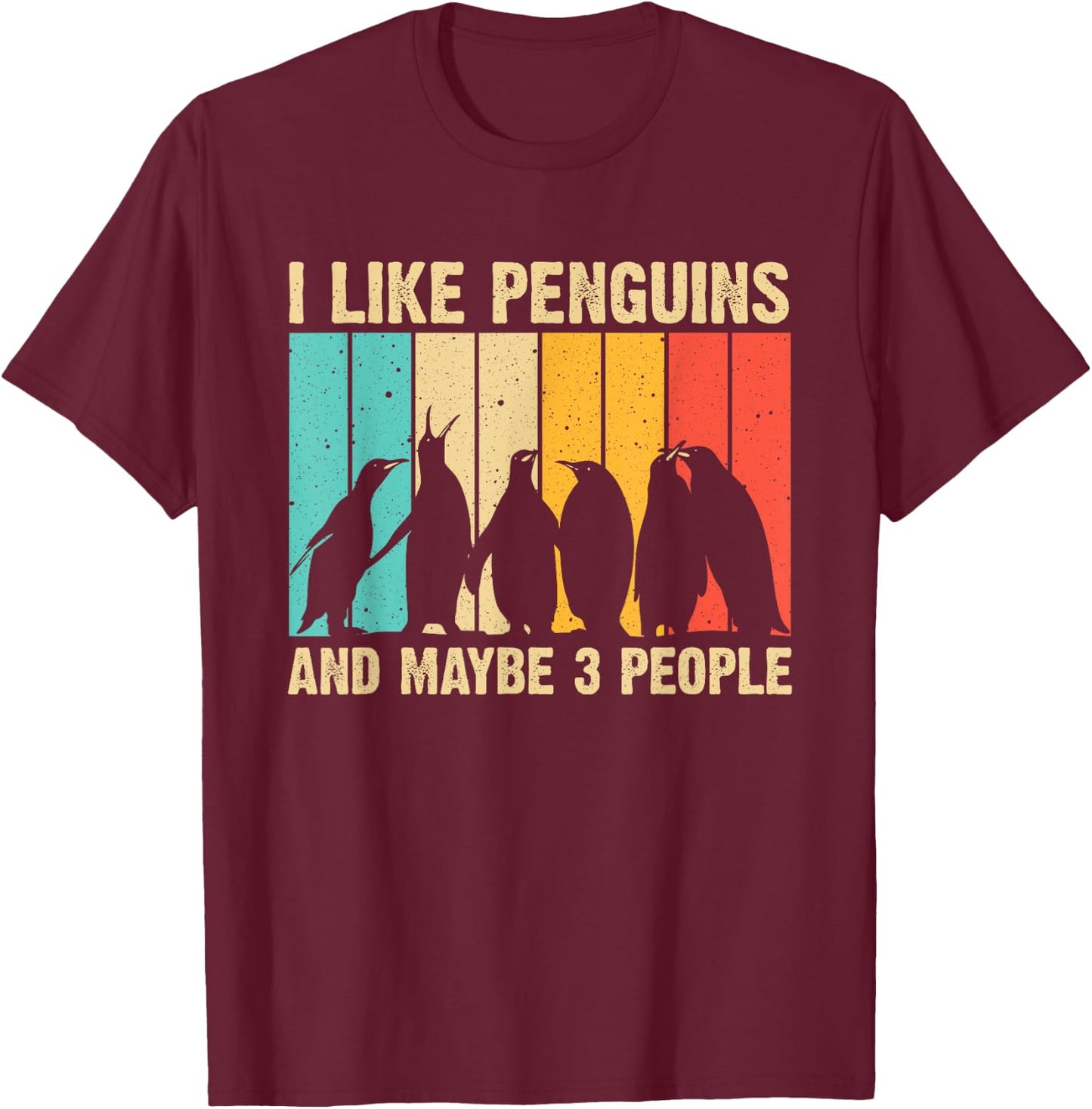 Cute Penguin Design Women Kids Retro Penguin Lover T-Shirt - T-Shirt | Maroon