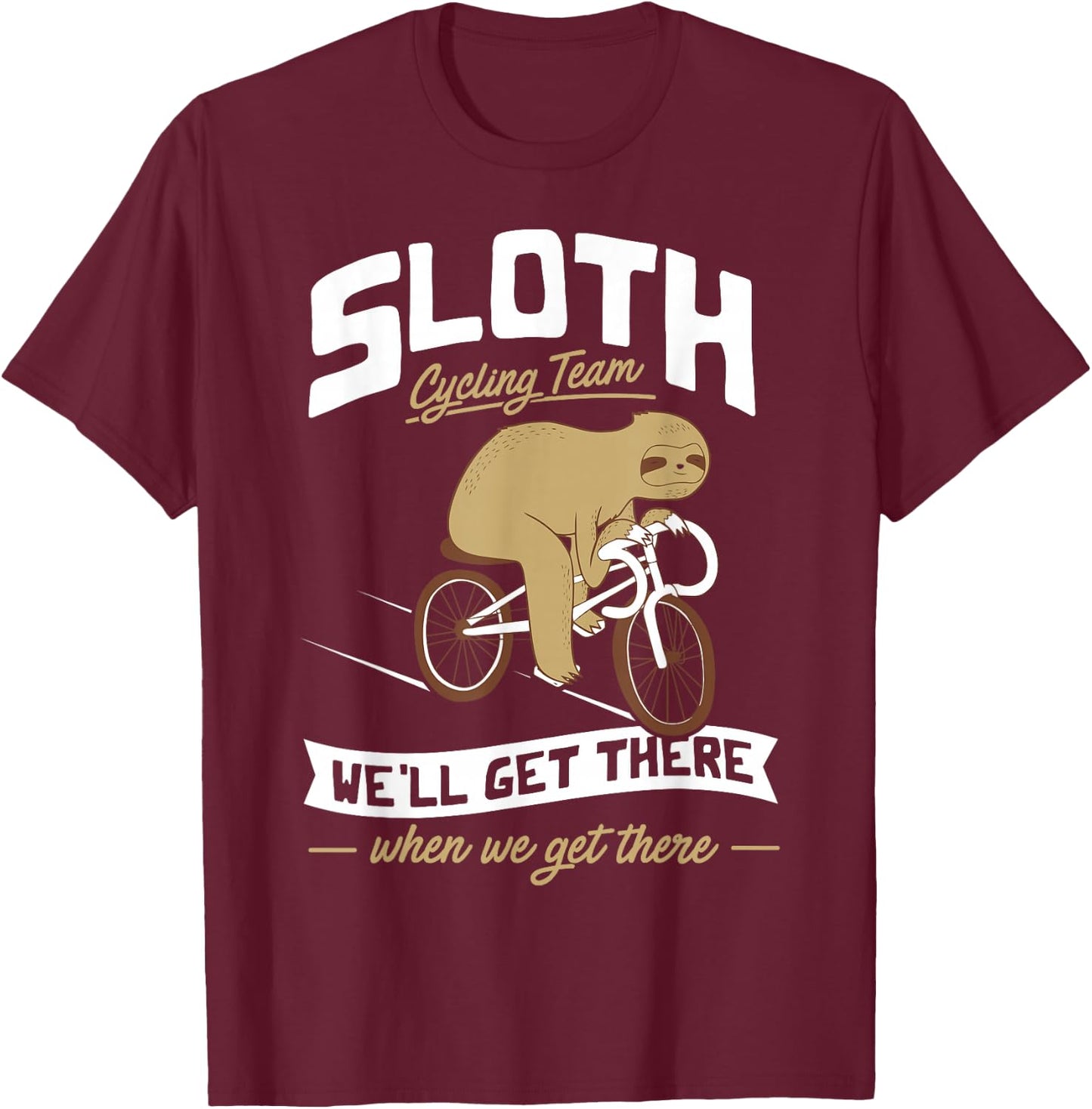 Sloth Cycling Team - Lazy Sloth Sleeping On Bicycle T-Shirt - T-Shirt | Maroon