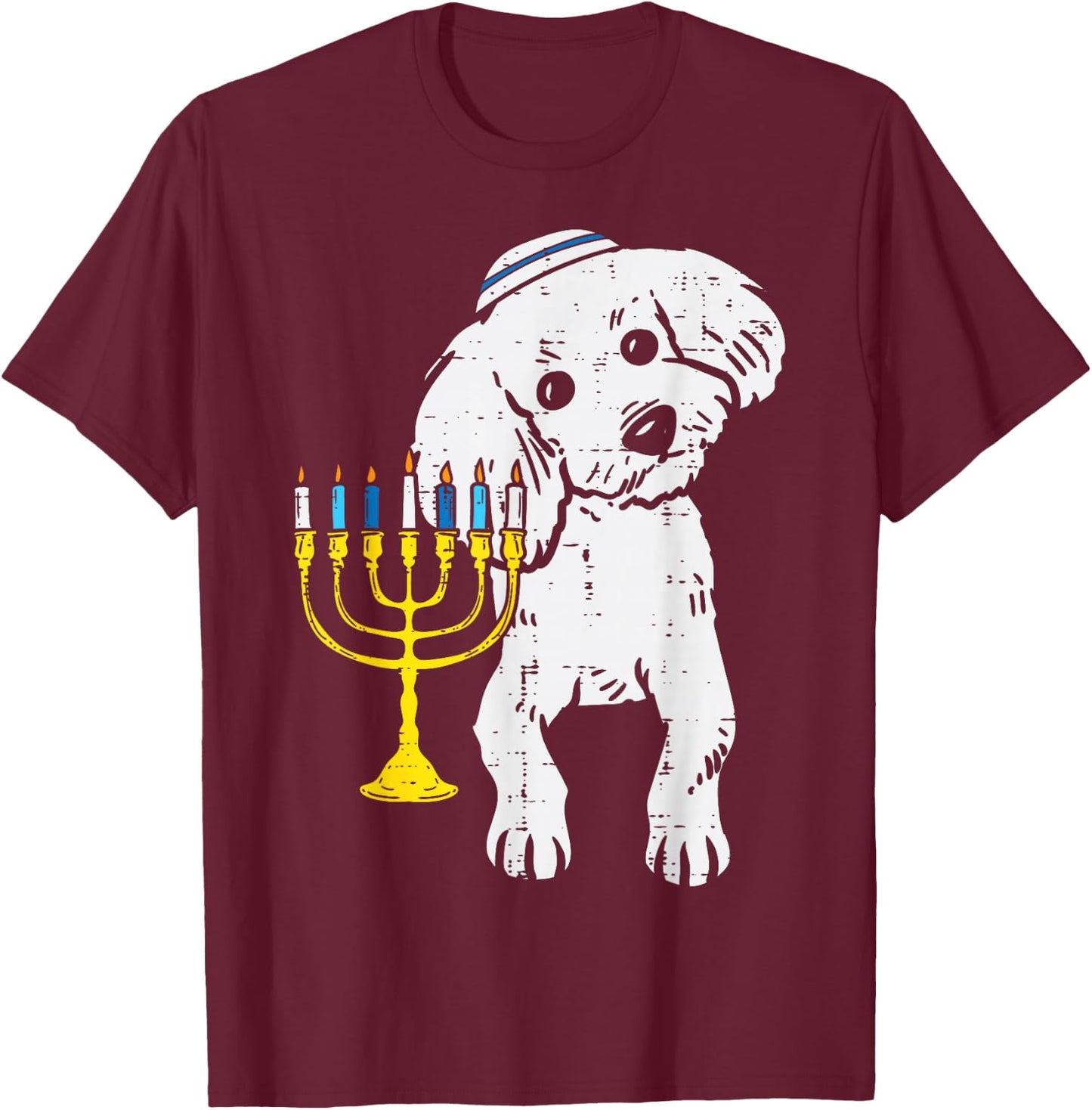 Jewish Poodle Dog Menorah Hanukkah Pajamas Chanukah PJs T-Shirt - T-Shirt | Maroon