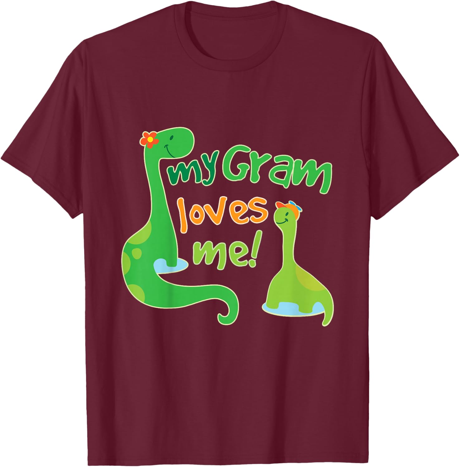 Kids My Gram Loves Me Grandson Dinosaur T-Shirt - T-Shirt | Maroon
