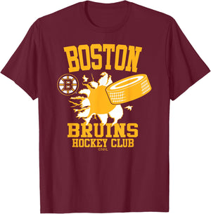 Boston Bruins Hockey Puck Burst Black Officially Licensed T-Shirt - T-Shirt | Maroon