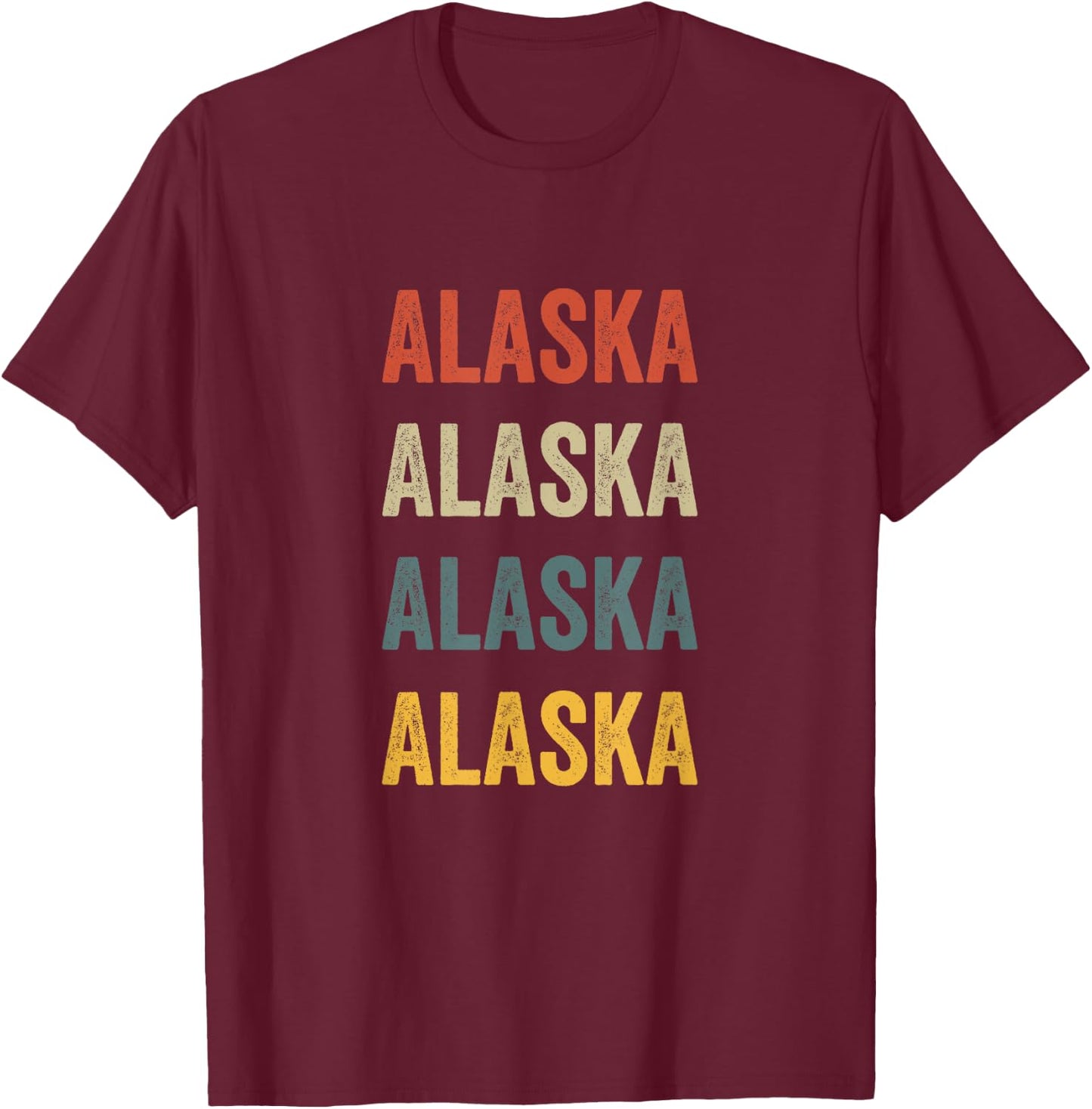 Alaska Colorful Retro Style Text Design T-Shirt - T-Shirt | Maroon
